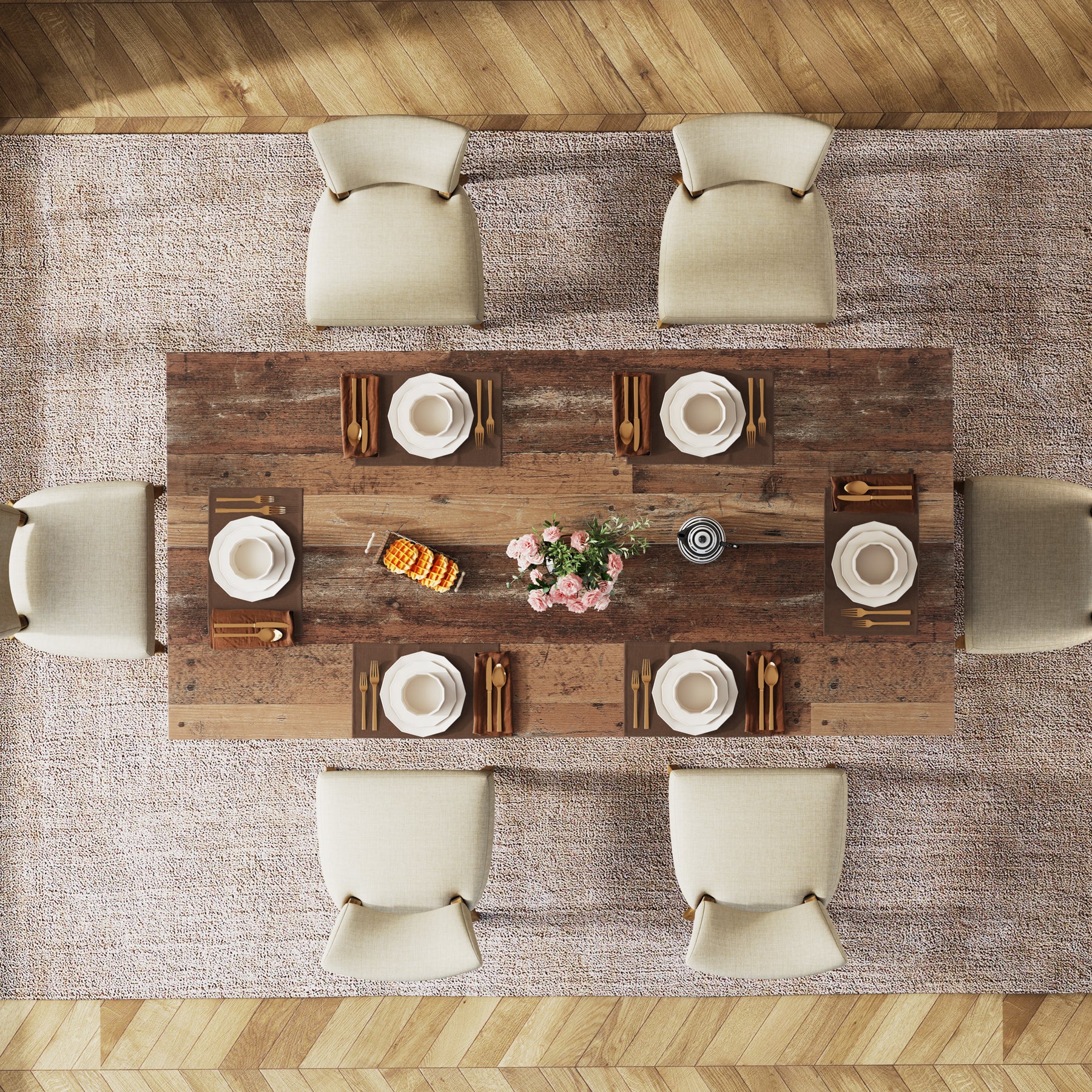 63" Farmhouse Dining Table, Kitchen Table with Large Tabletop for 4-6 - Image 12