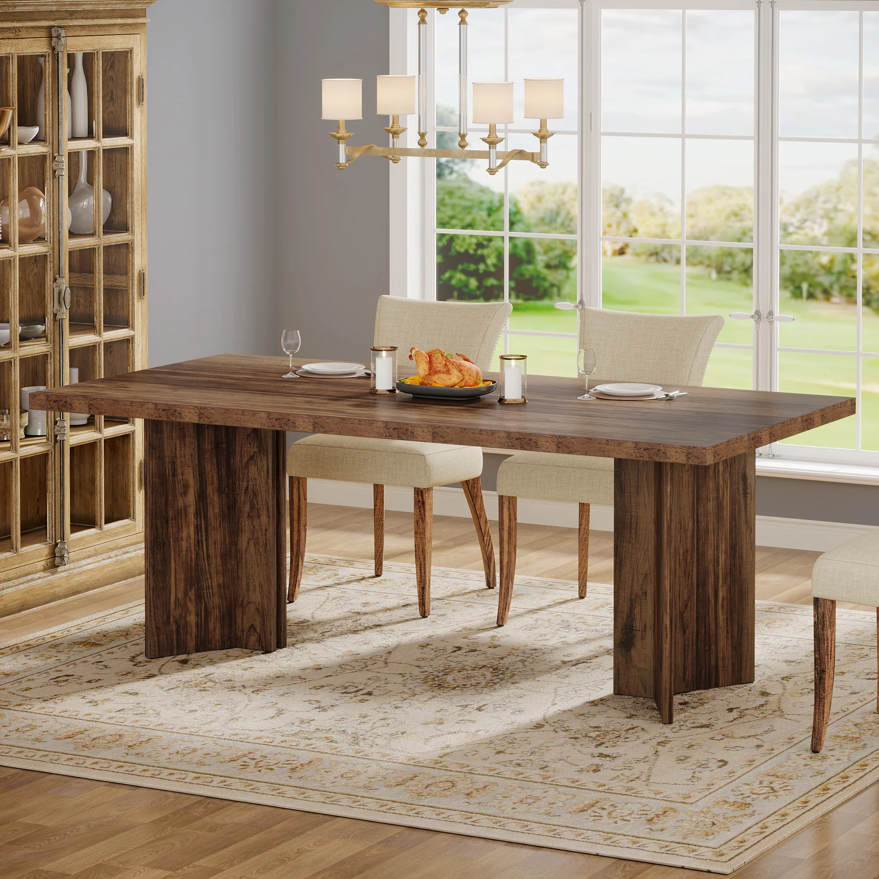 63" Farmhouse Dining Table, Kitchen Table with Large Tabletop for 4-6 - Image 15
