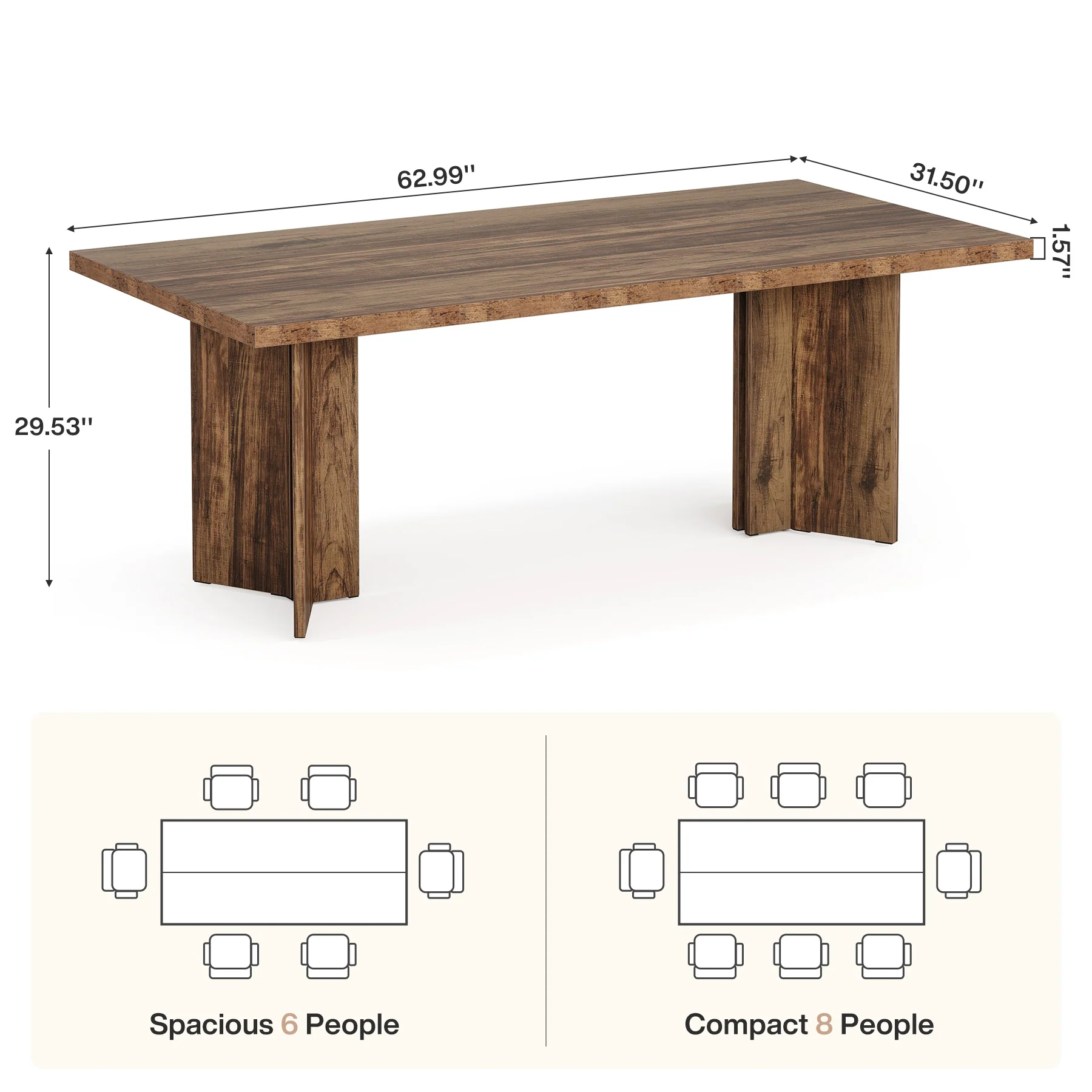 63" Farmhouse Dining Table, Kitchen Table with Large Tabletop for 4-6 - Image 16