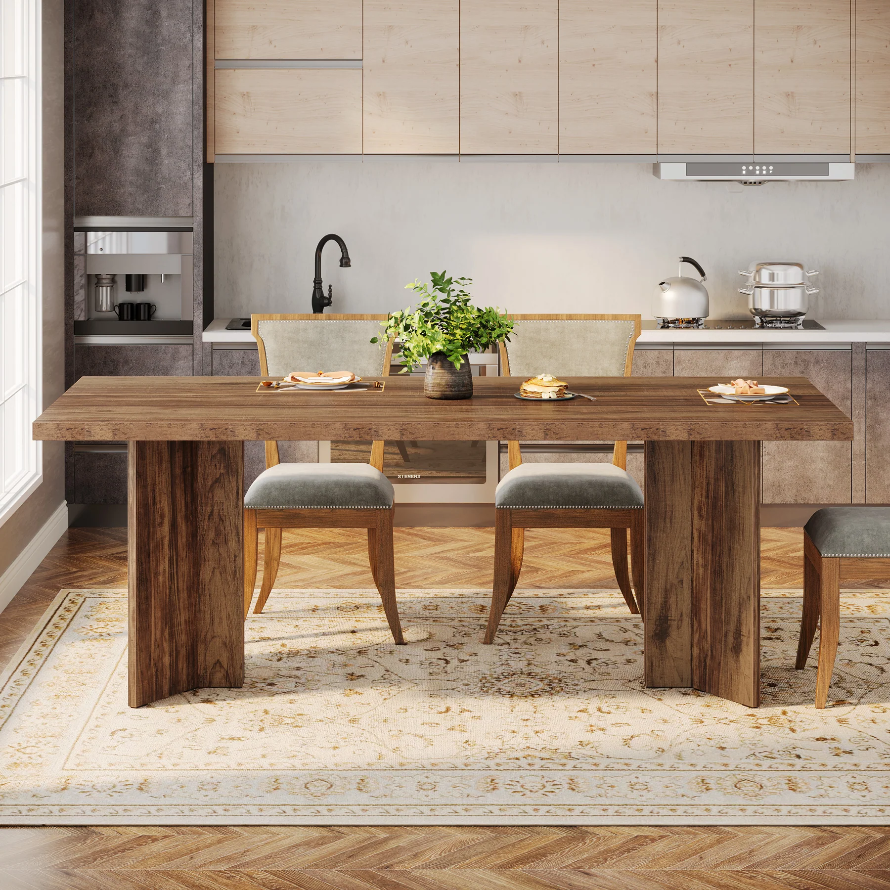 63" Farmhouse Dining Table, Kitchen Table with Large Tabletop for 4-6 - Image 19