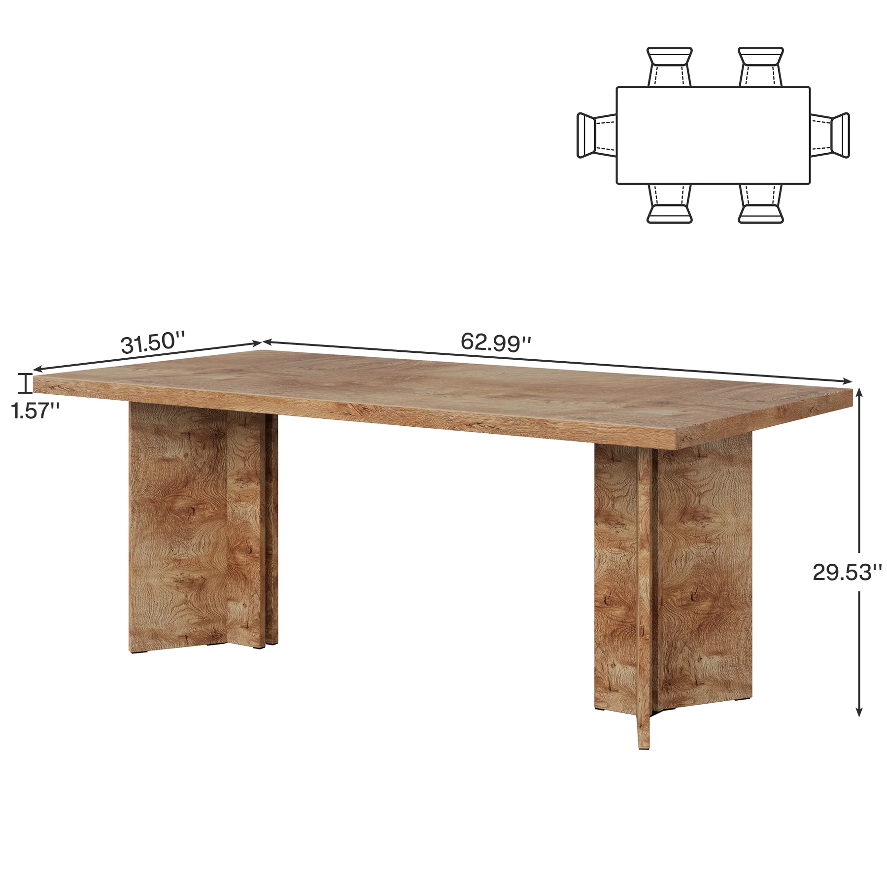 63" Farmhouse Dining Table, Kitchen Table with Large Tabletop for 4-6 - Image 22