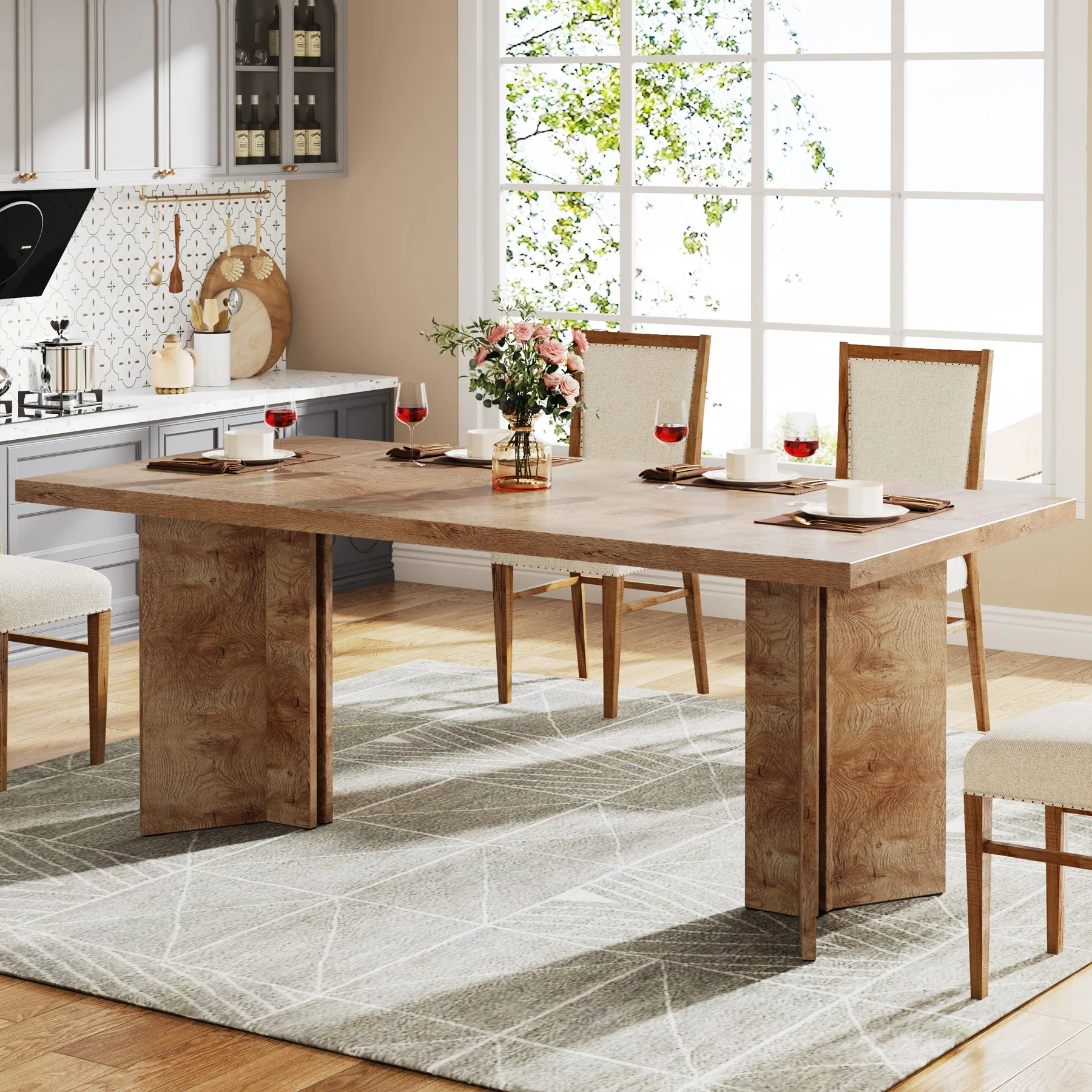63" Farmhouse Dining Table, Kitchen Table with Large Tabletop for 4-6 - Image 24