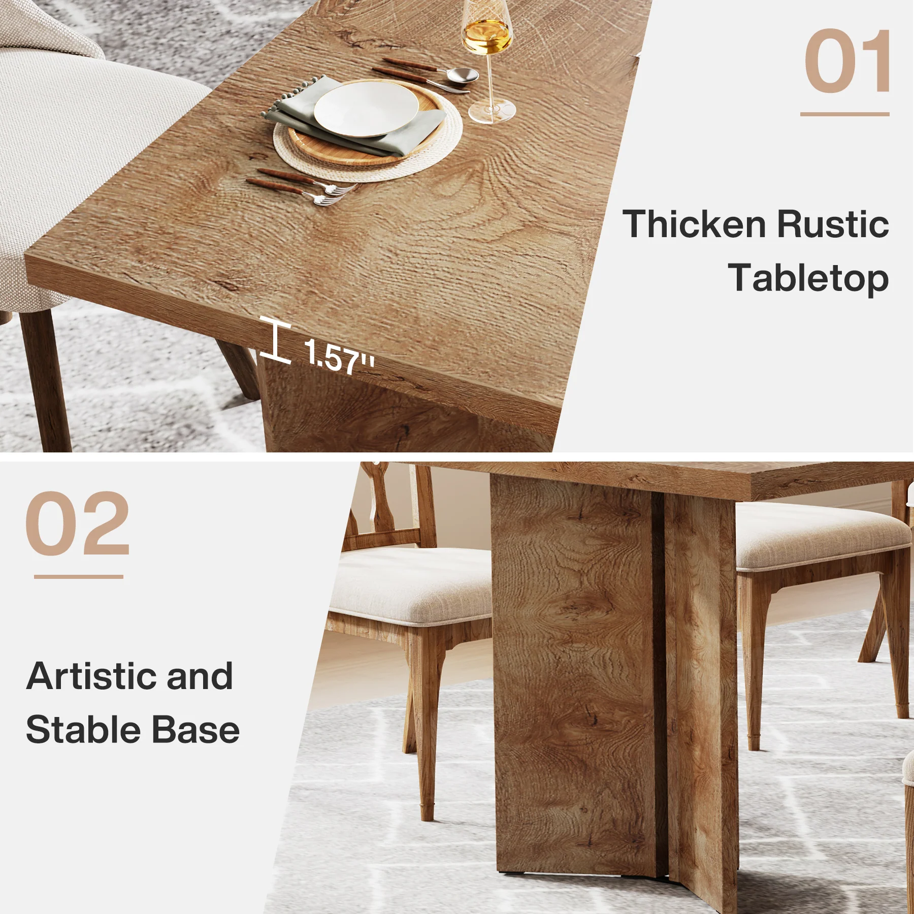 63" Farmhouse Dining Table, Kitchen Table with Large Tabletop for 4-6 - Image 27