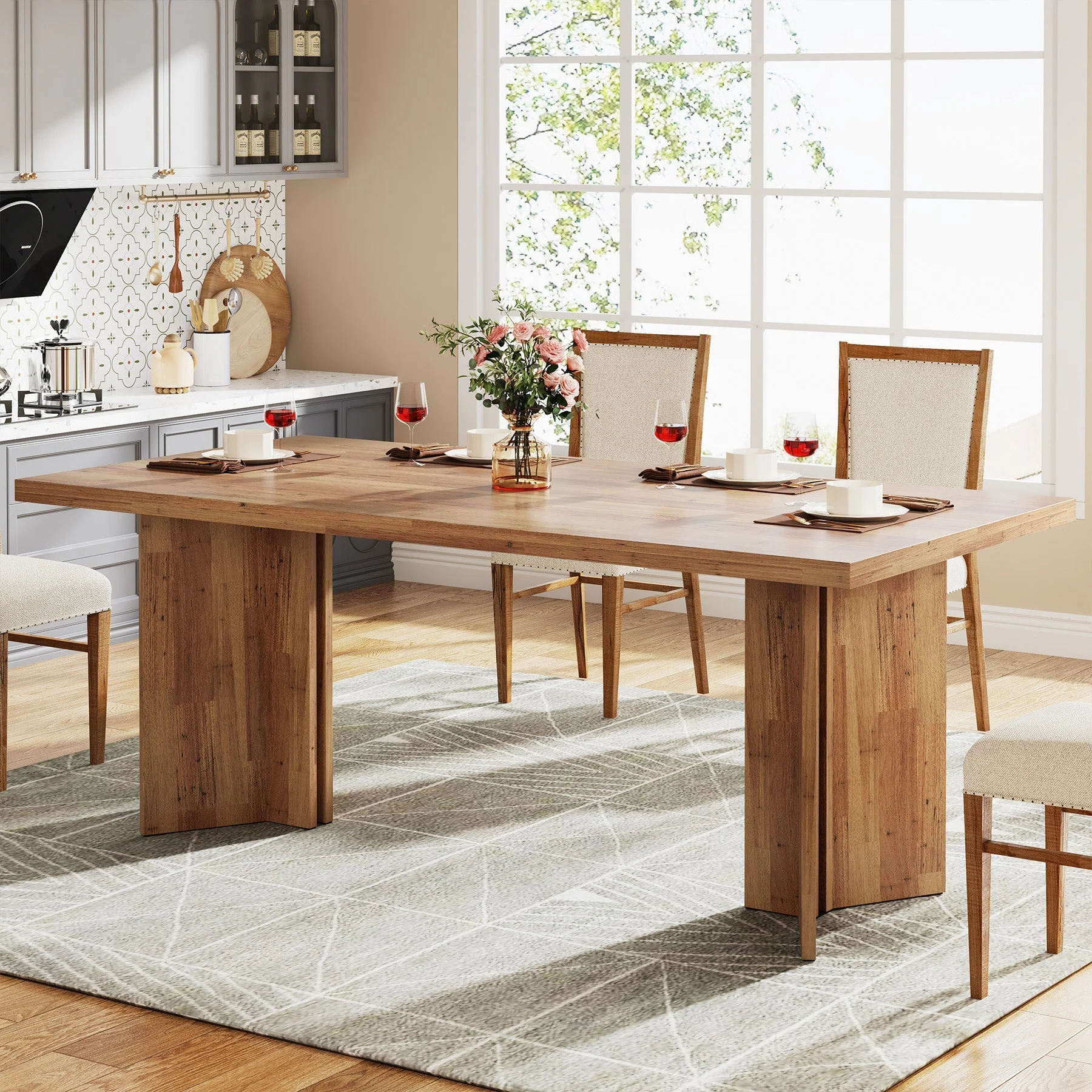63" Farmhouse Dining Table, Kitchen Table with Large Tabletop for 4-6 - Image 3