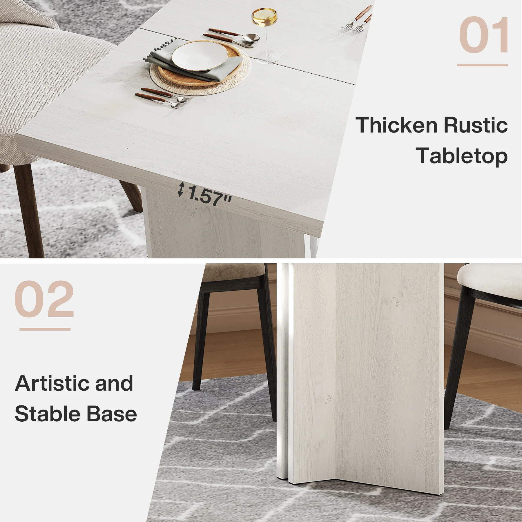 63" Farmhouse Dining Table, Kitchen Table with Large Tabletop for 4-6 - Image 33