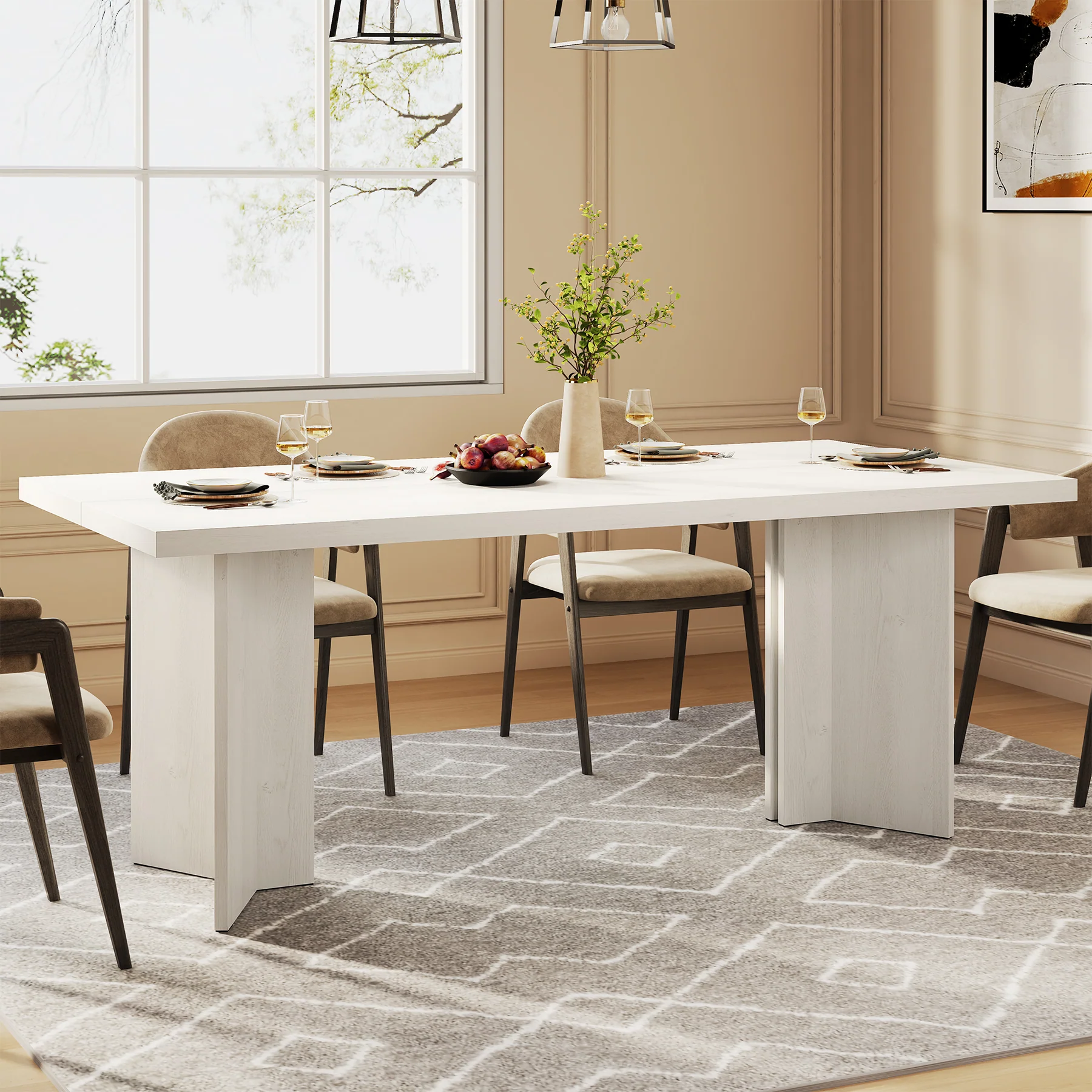 63" Farmhouse Dining Table, Kitchen Table with Large Tabletop for 4-6 - Image 36