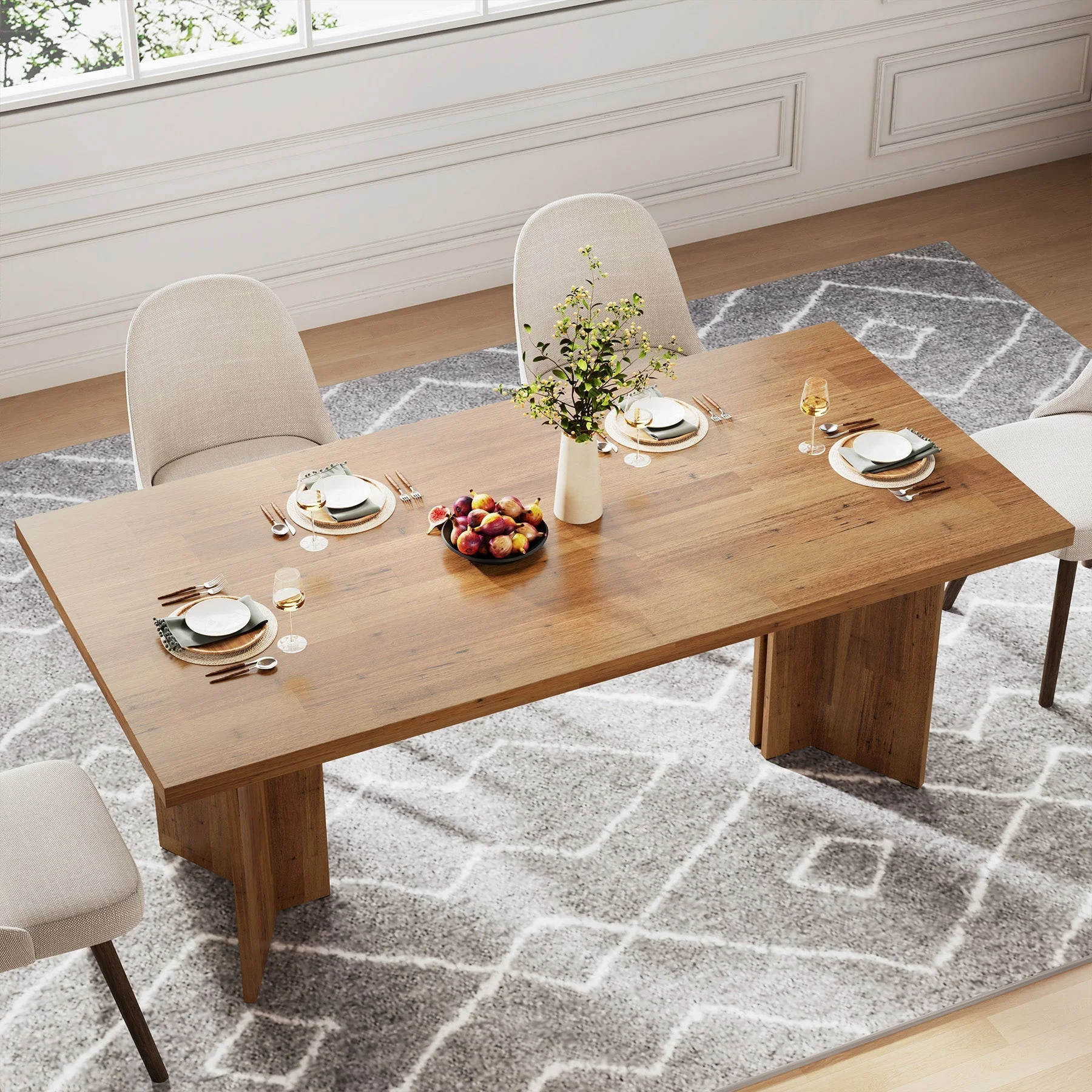63" Farmhouse Dining Table, Kitchen Table with Large Tabletop for 4-6 - Image 4