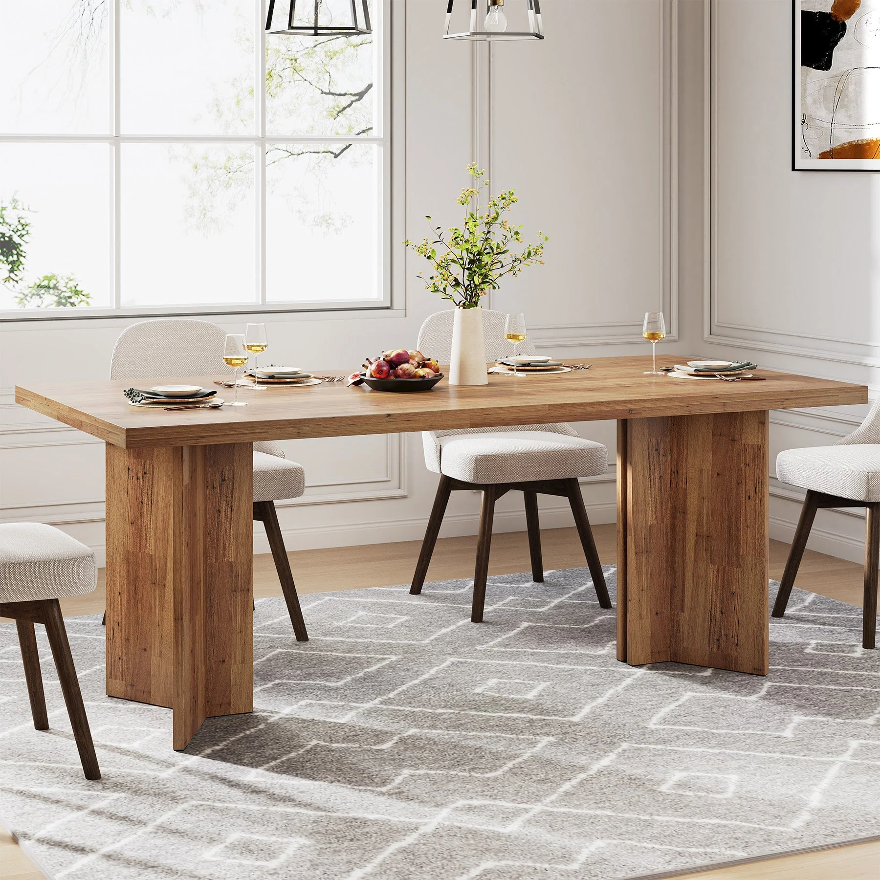 63" Farmhouse Dining Table, Kitchen Table with Large Tabletop for 4-6 - Image 5