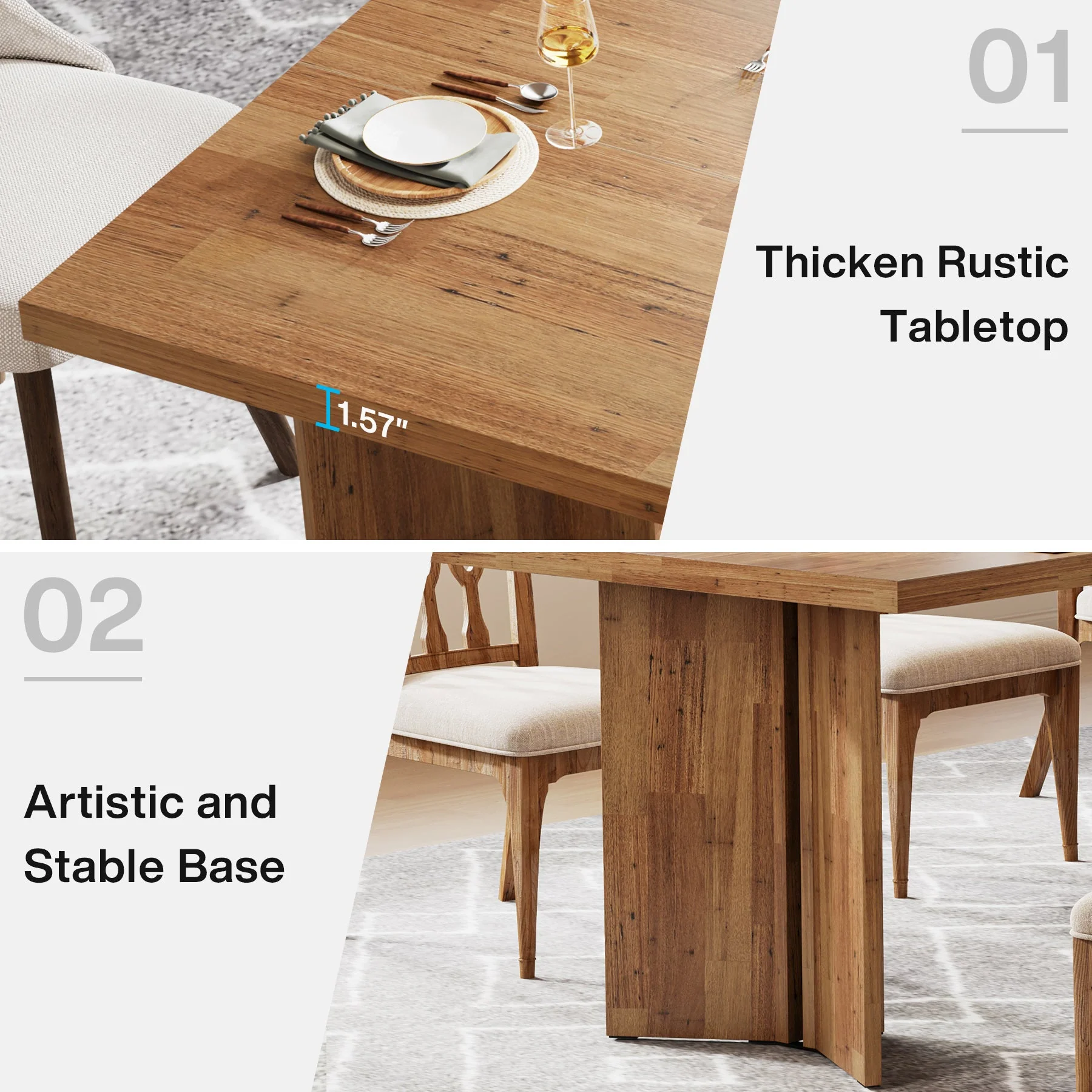 63" Farmhouse Dining Table, Kitchen Table with Large Tabletop for 4-6 - Image 6