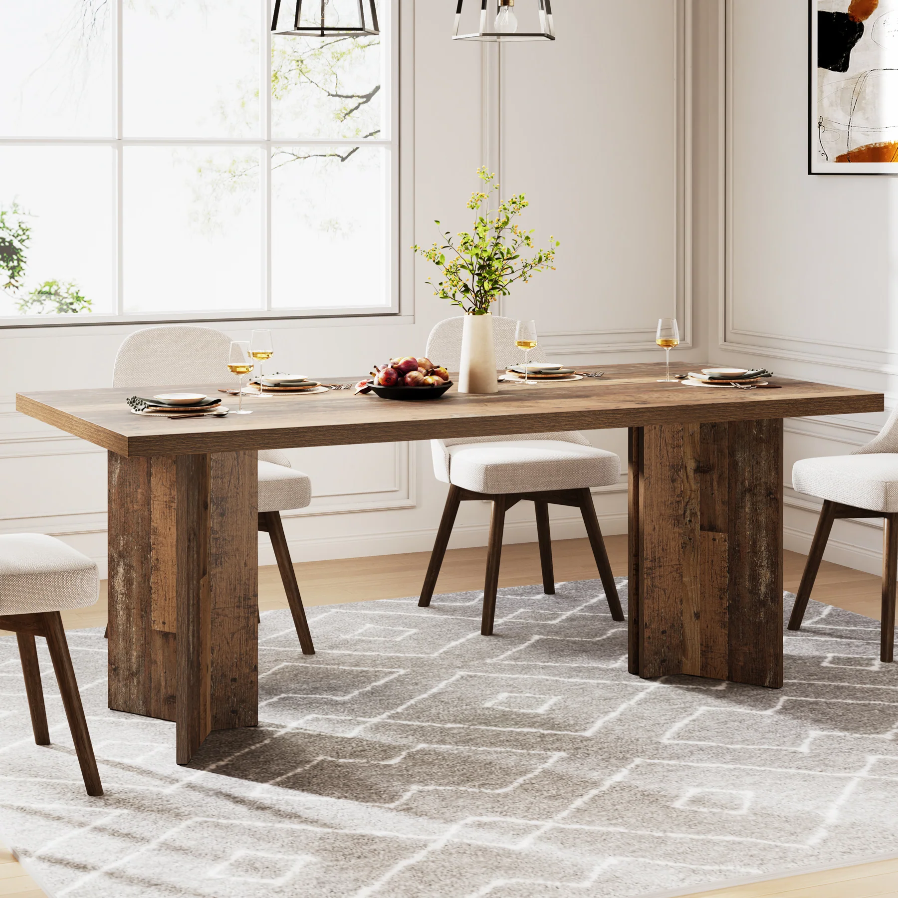 63" Farmhouse Dining Table, Kitchen Table with Large Tabletop for 4-6 - Image 8