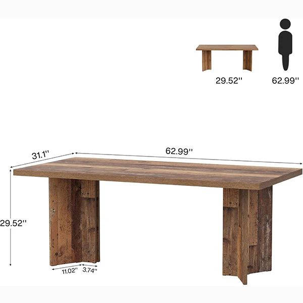 63" Farmhouse Dining Table, Kitchen Table with Large Tabletop for 4-6 - Image 9