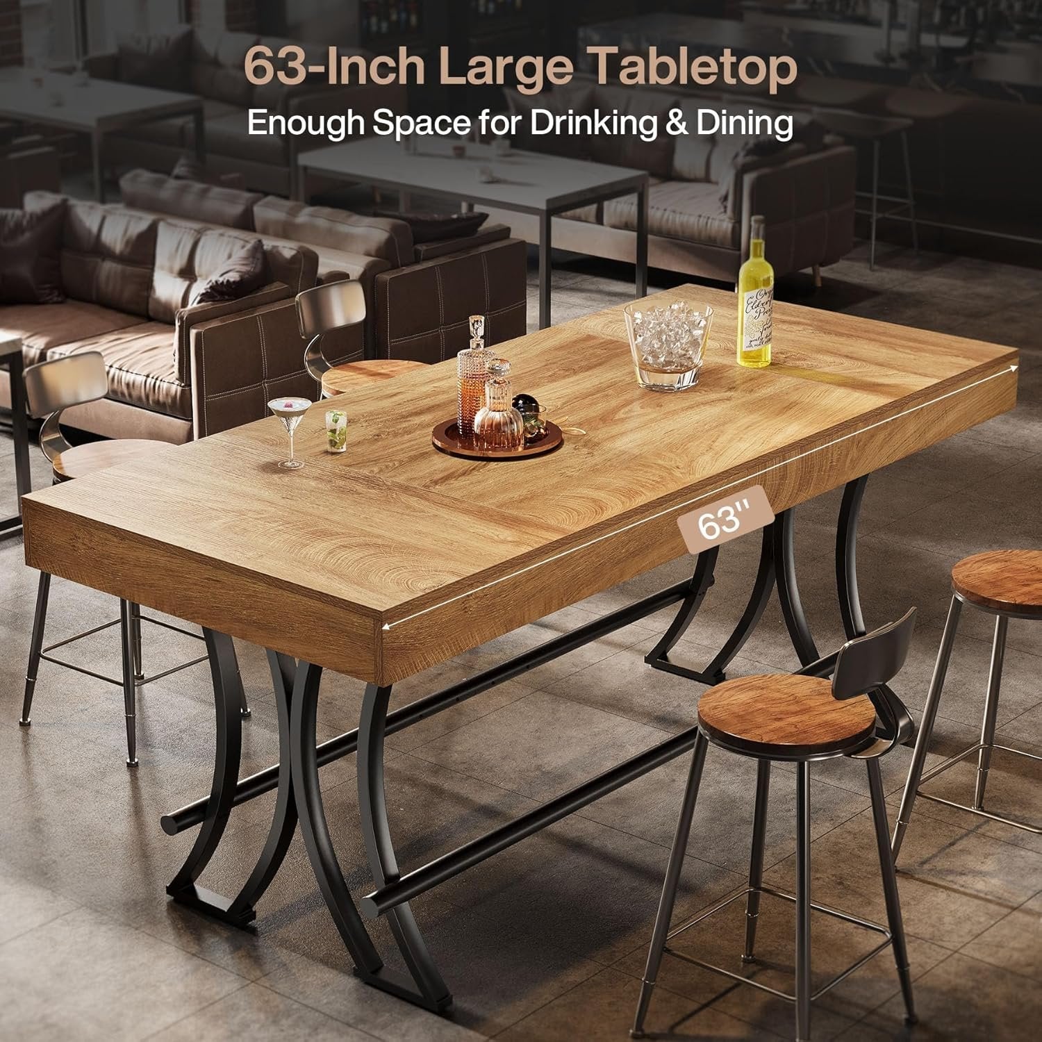 Tribesigns 63-Inch Counter Height Bar Table with Metal Footrest - Image 3