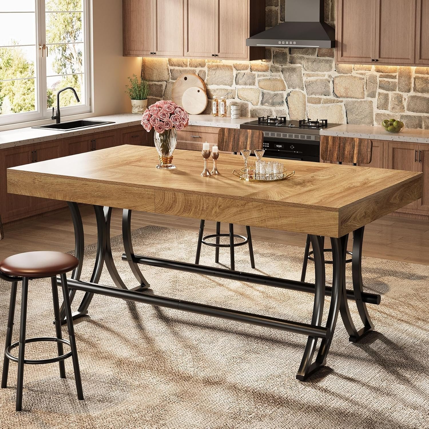 Tribesigns 63-Inch Counter Height Bar Table with Metal Footrest - Image 4