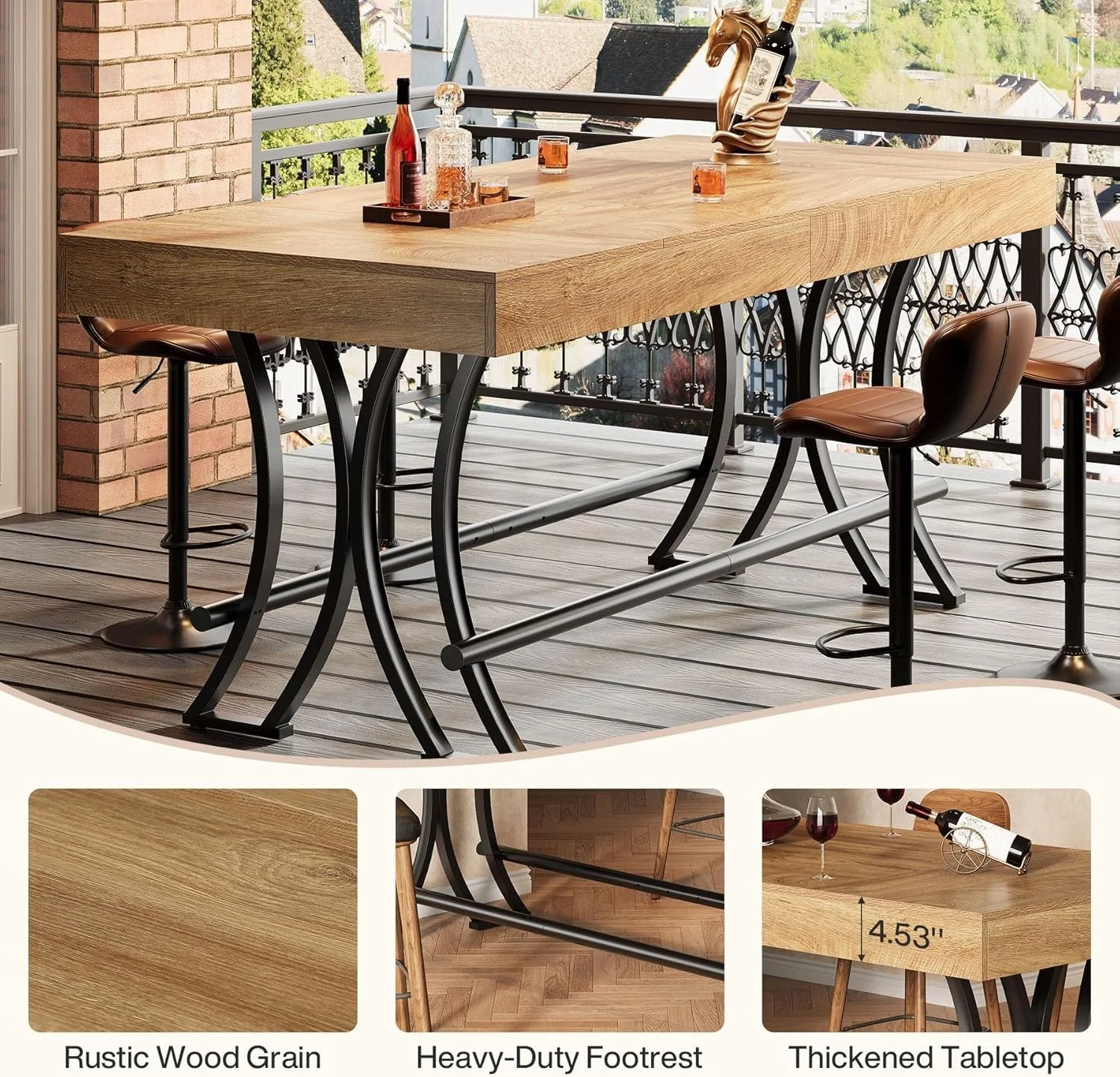 Tribesigns 63-Inch Counter Height Bar Table with Metal Footrest - Image 7