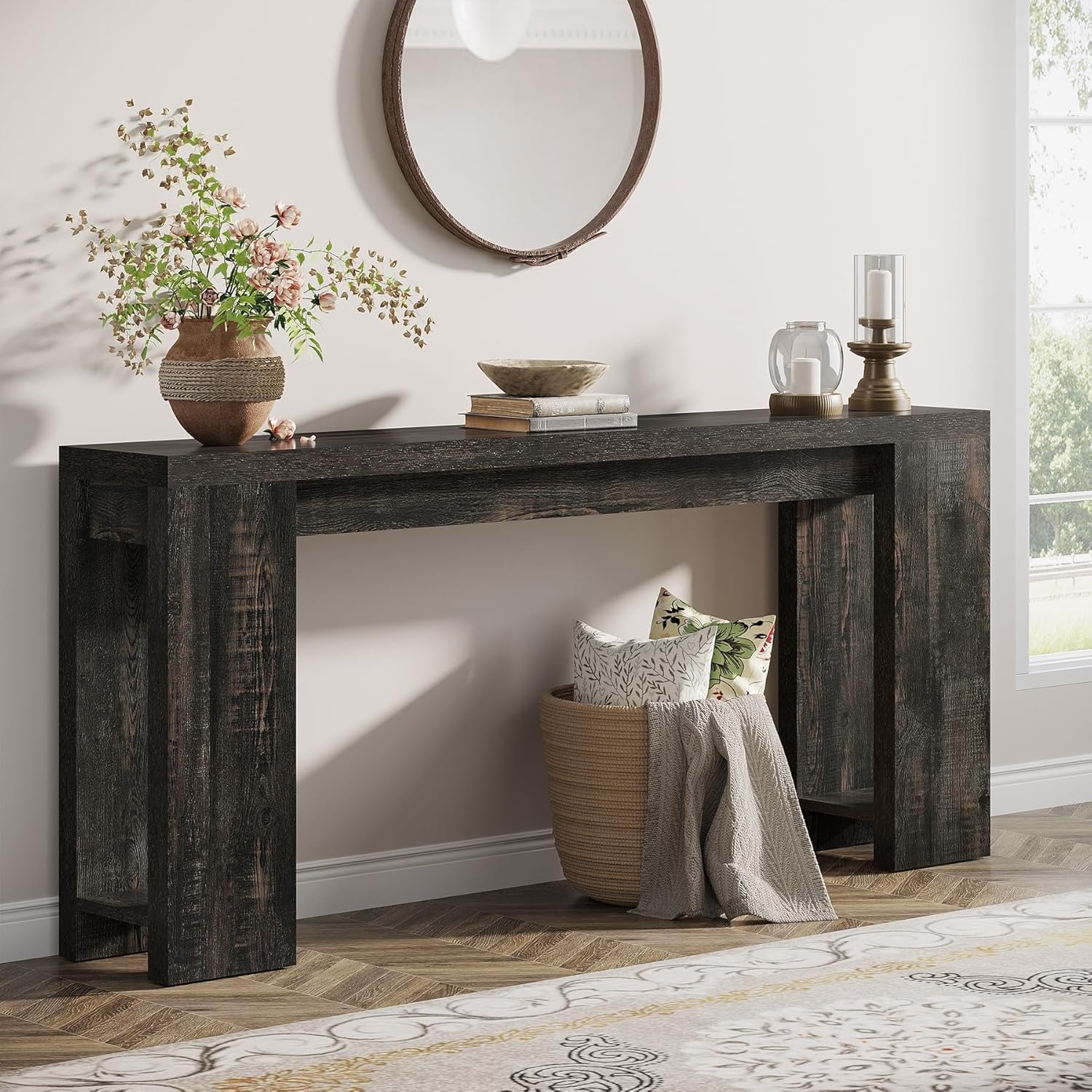 Tribesigns 63-Inch Extra Long Console Table, Narrow Sofa Table Behind Couch with Farmhouse Style for Living Room and Hallway