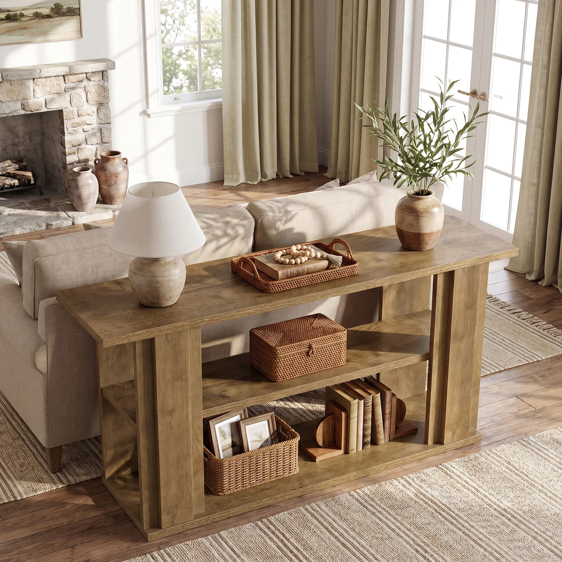 Tribesigns 63-Inch Farmhouse Console Table with 3-Tier Storage Shelves and Wide Panel Supports, Narrow Sofa Table for Living Room Hallway and Foyer - Image 10