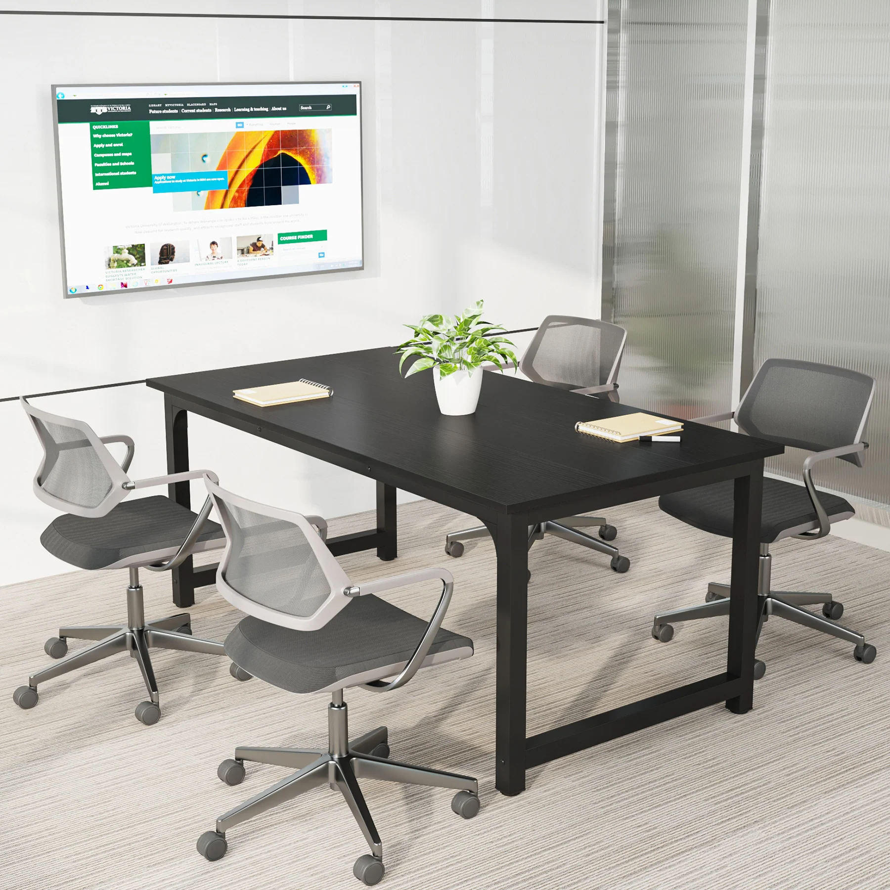 63 x 31.5 Inch Modern Large Desk, Office Writing Workstation in Rustic and Black - Image 11