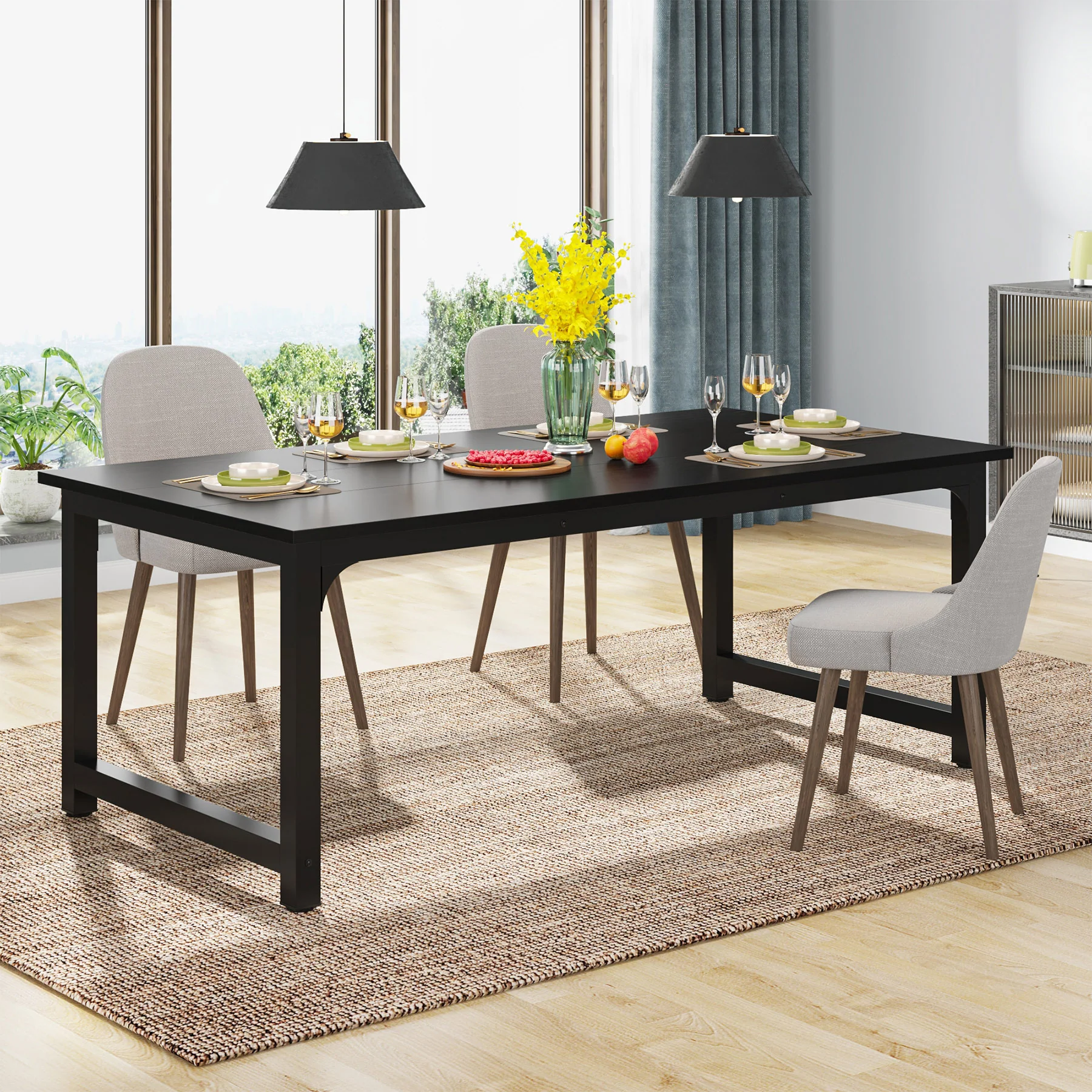 63 x 31.5 Inch Modern Large Desk, Office Writing Workstation in Rustic and Black - Image 12