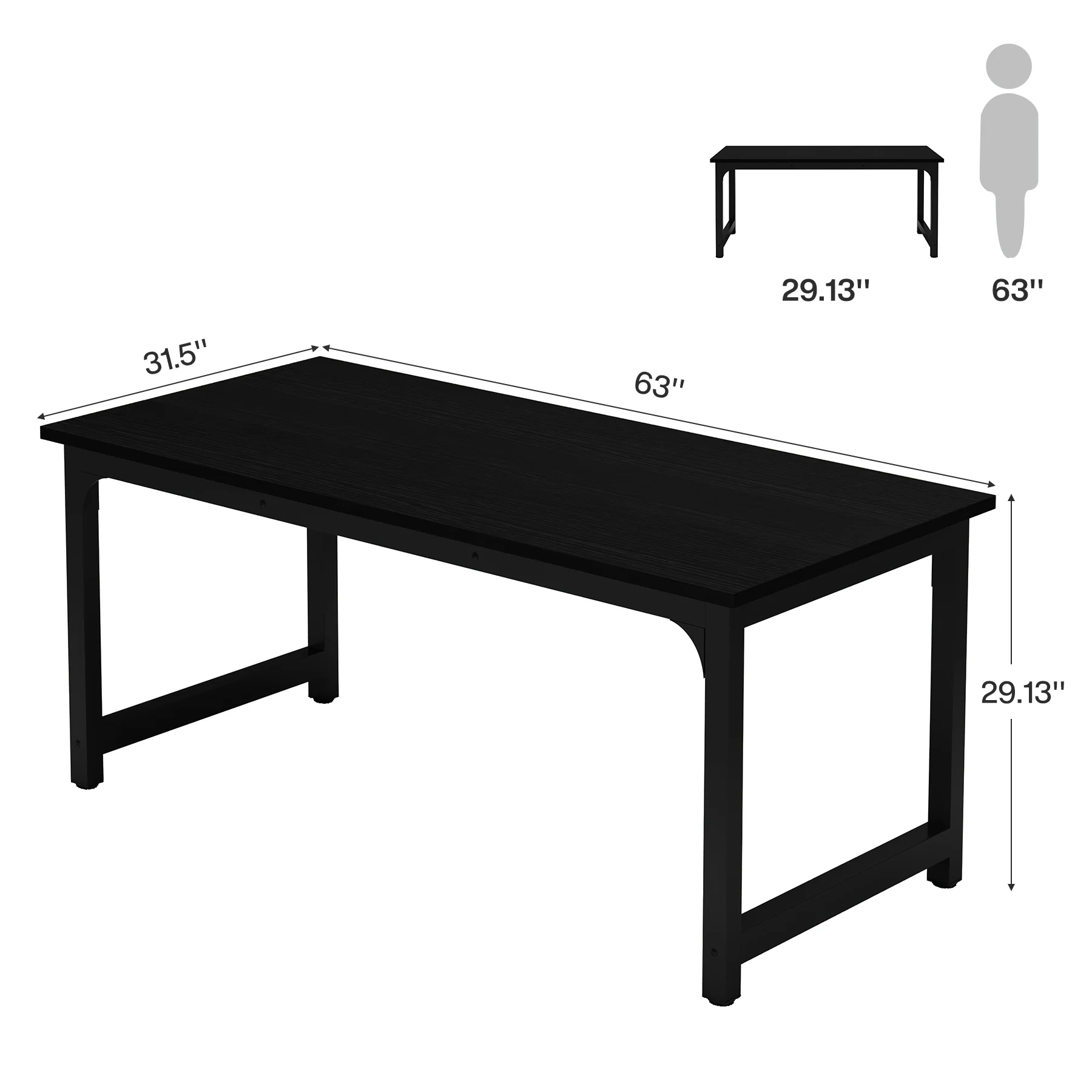 63 x 31.5 Inch Modern Large Desk, Office Writing Workstation in Rustic and Black - Image 8