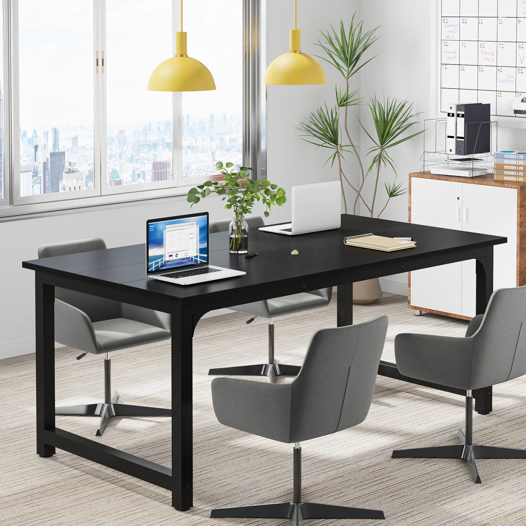 63 x 31.5 Inch Modern Large Desk, Office Writing Workstation in Rustic and Black - Image 9