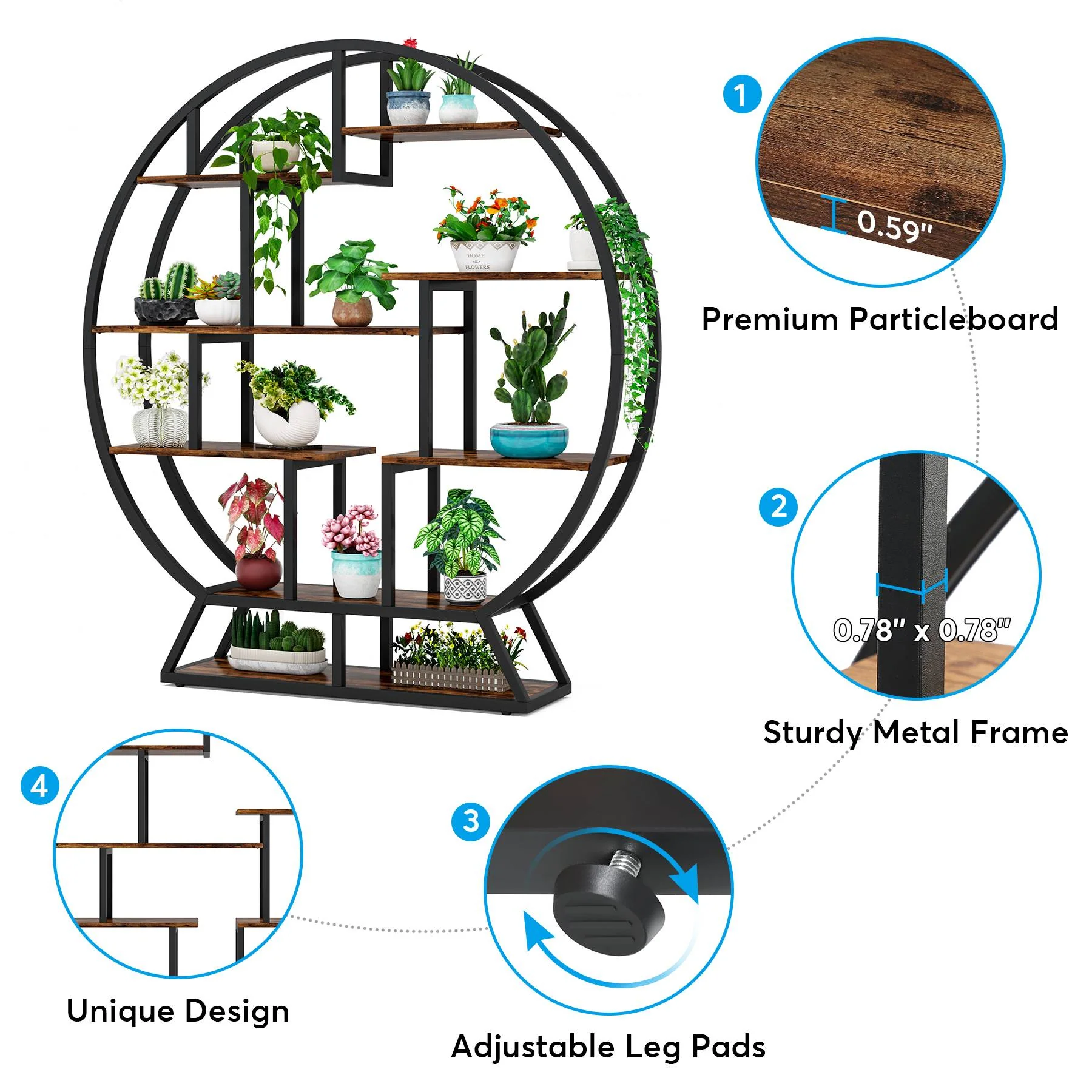 Round Plant Stand, 63" Flower Pot Plant Rack with 8 Shelves - Image 7