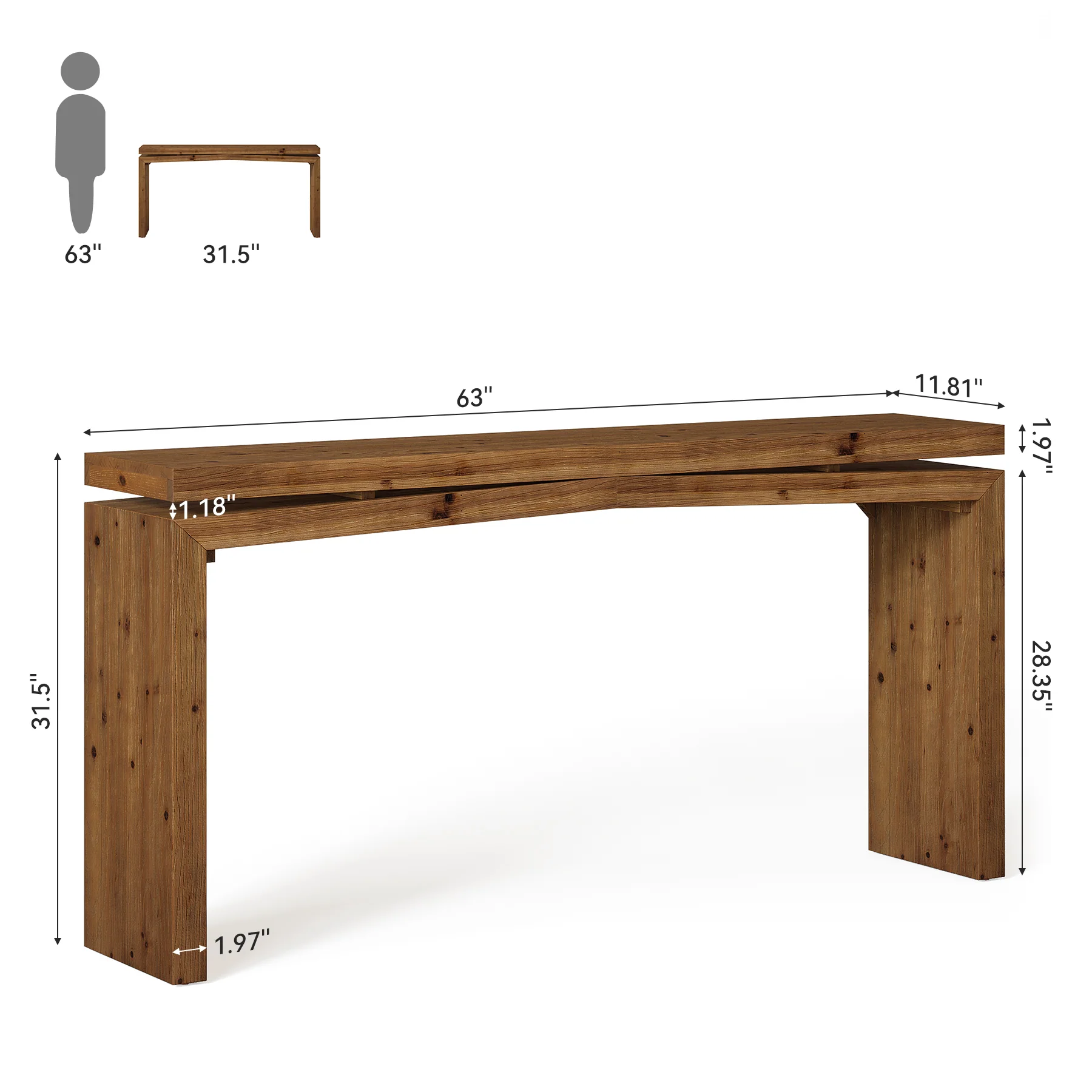 63-Inch Solid Wood Farmhouse Console Table, Long Sofa Table for Entryway - Image 2