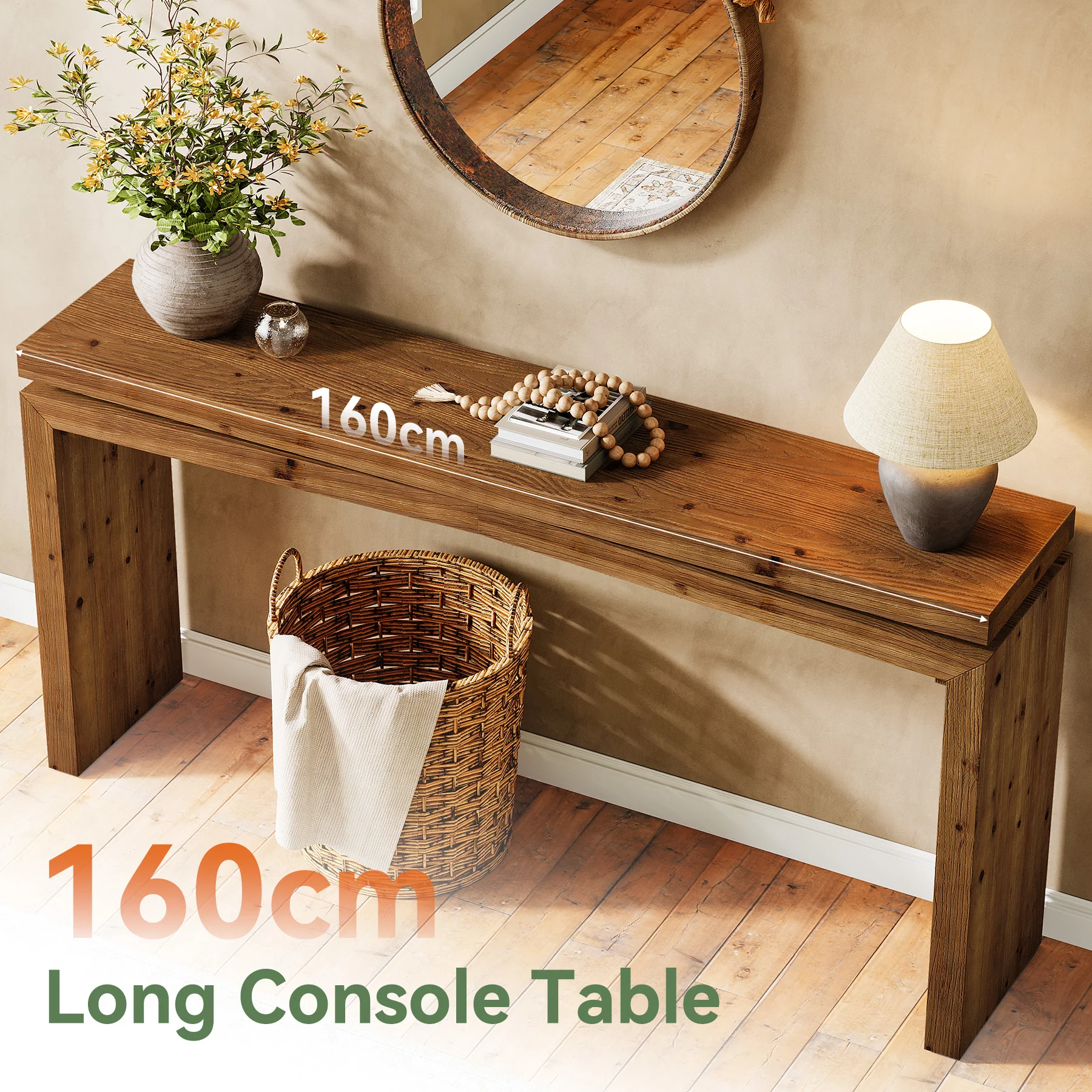 63-Inch Solid Wood Farmhouse Console Table, Long Sofa Table for Entryway - Image 4
