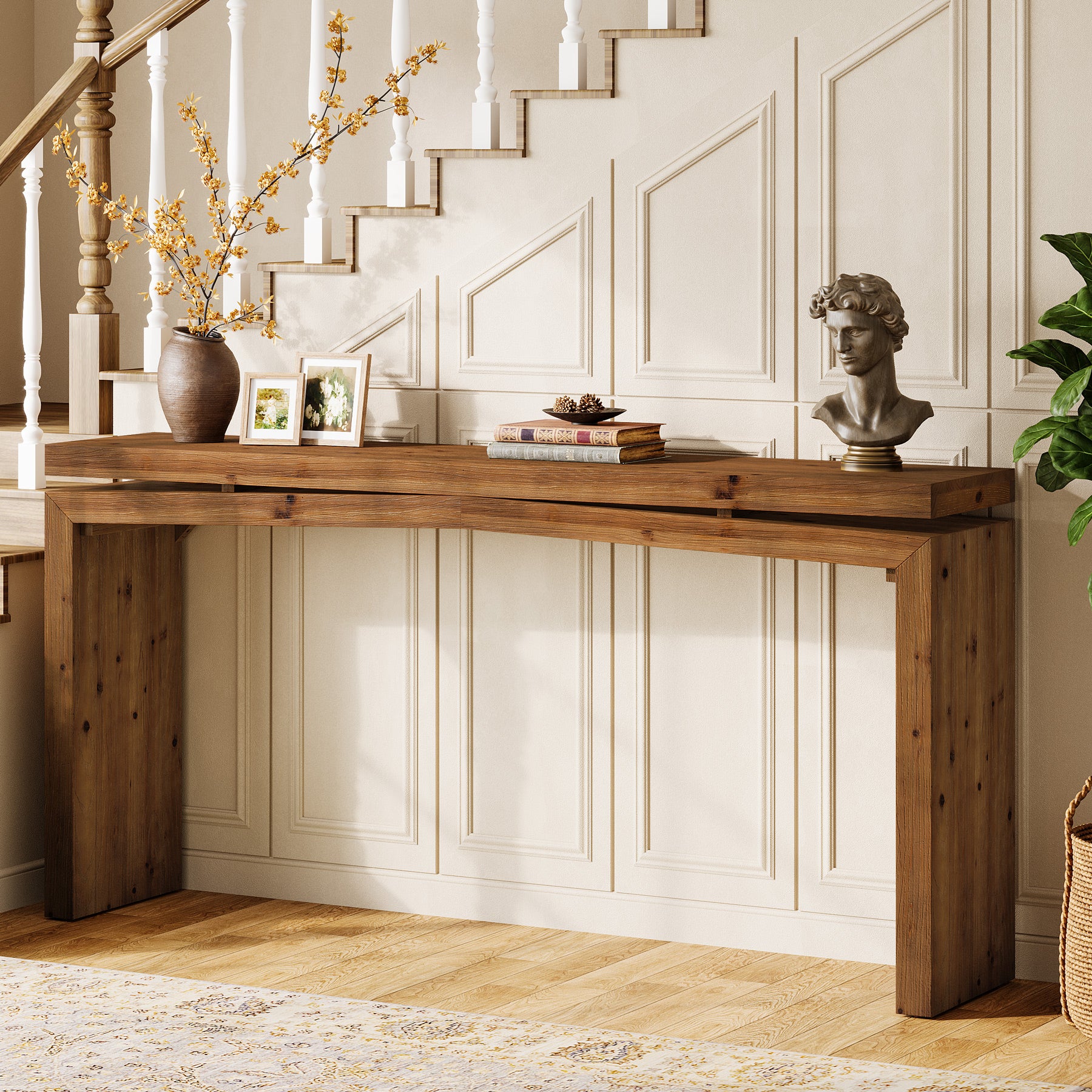 63-Inch Solid Wood Farmhouse Console Table, Long Sofa Table for Entryway - Image 5