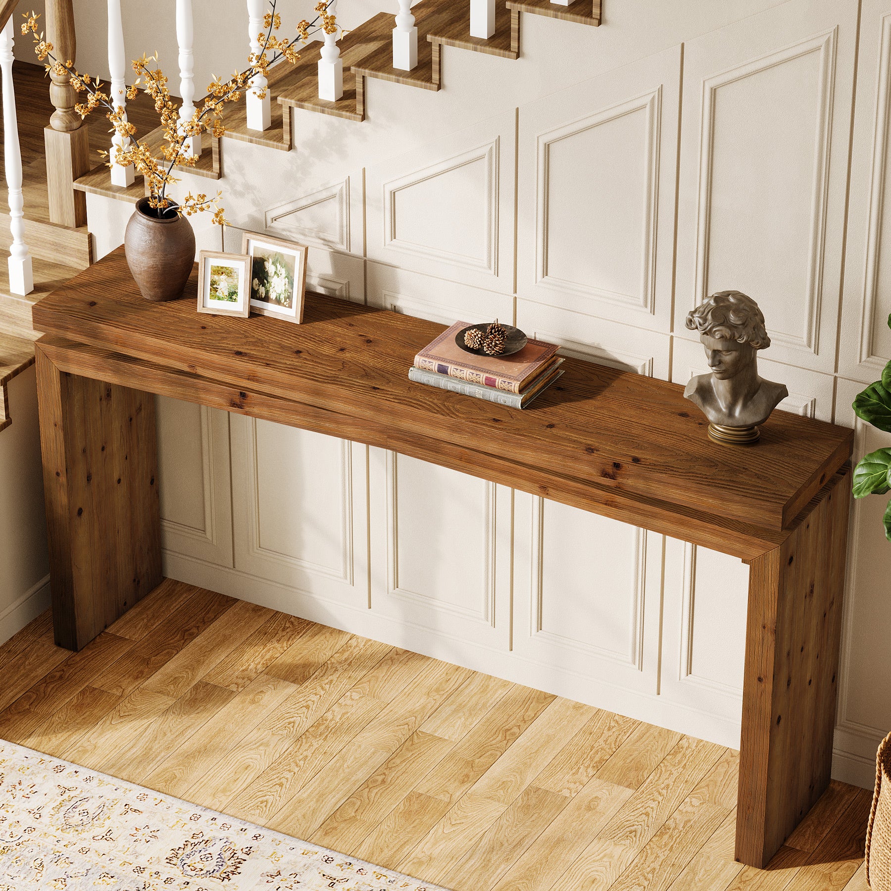 63-Inch Solid Wood Farmhouse Console Table, Long Sofa Table for Entryway - Image 6