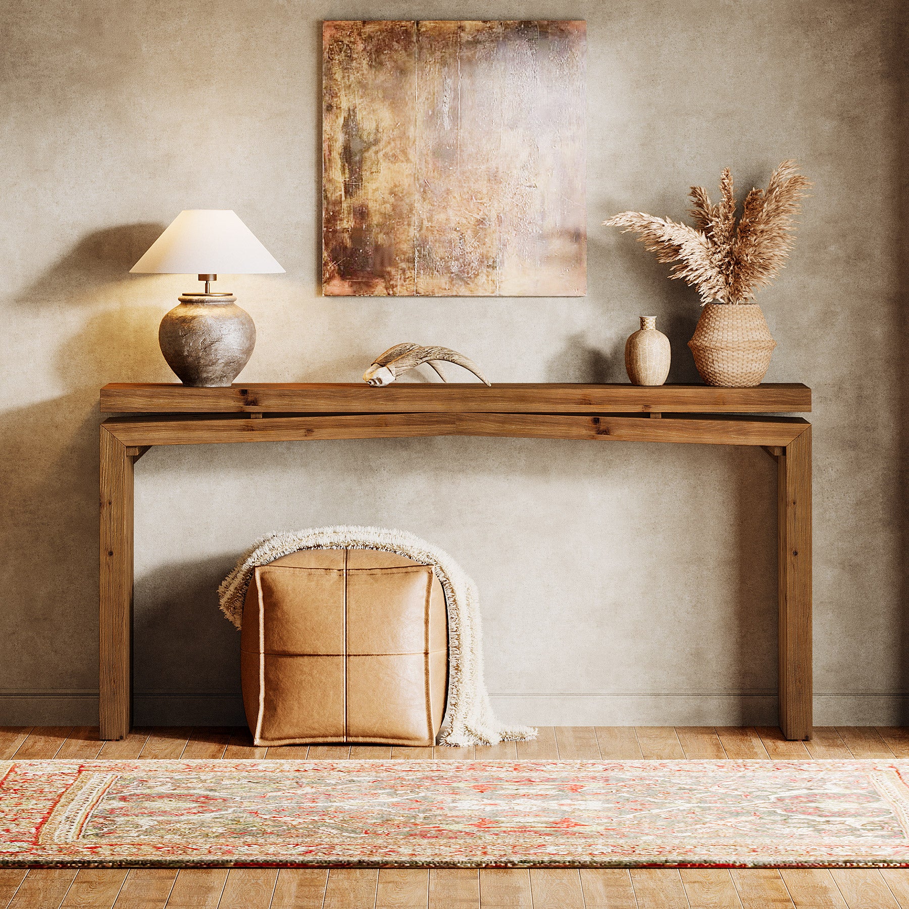 63-Inch Solid Wood Farmhouse Console Table, Long Sofa Table for Entryway - Image 7