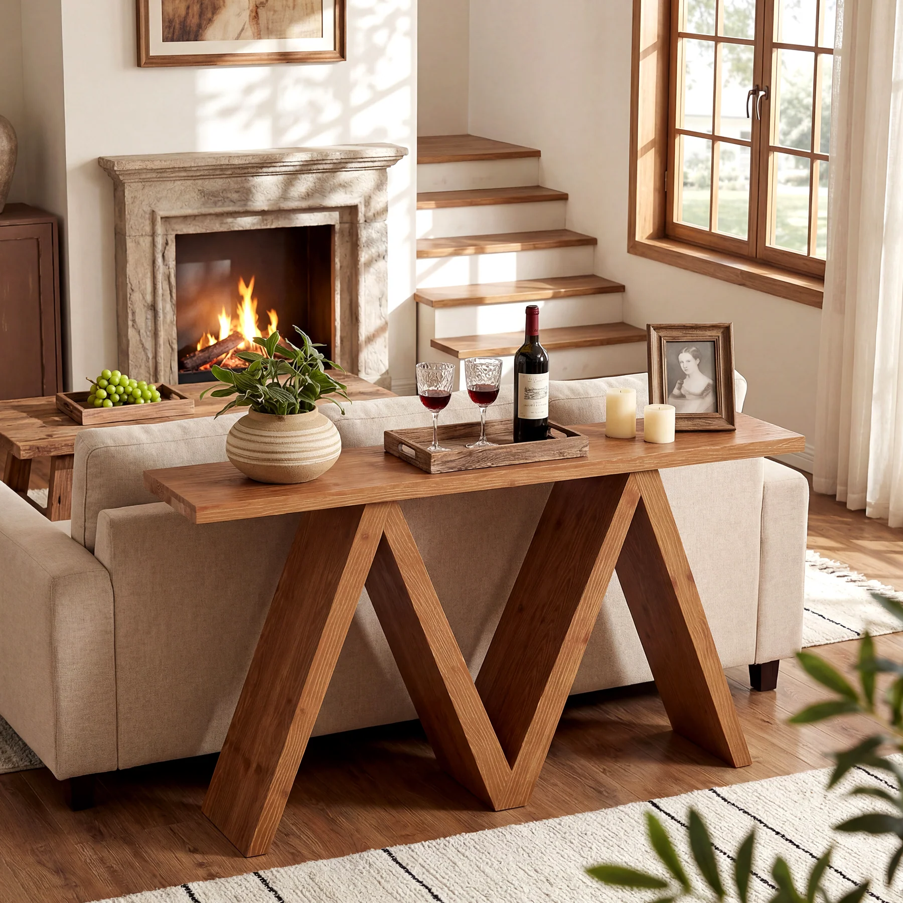 Tribesigns 63-Inch Solid Wood Console Table, Farmhouse Entryway Sofa Table with M-Shaped Base for Living Room and Hallway