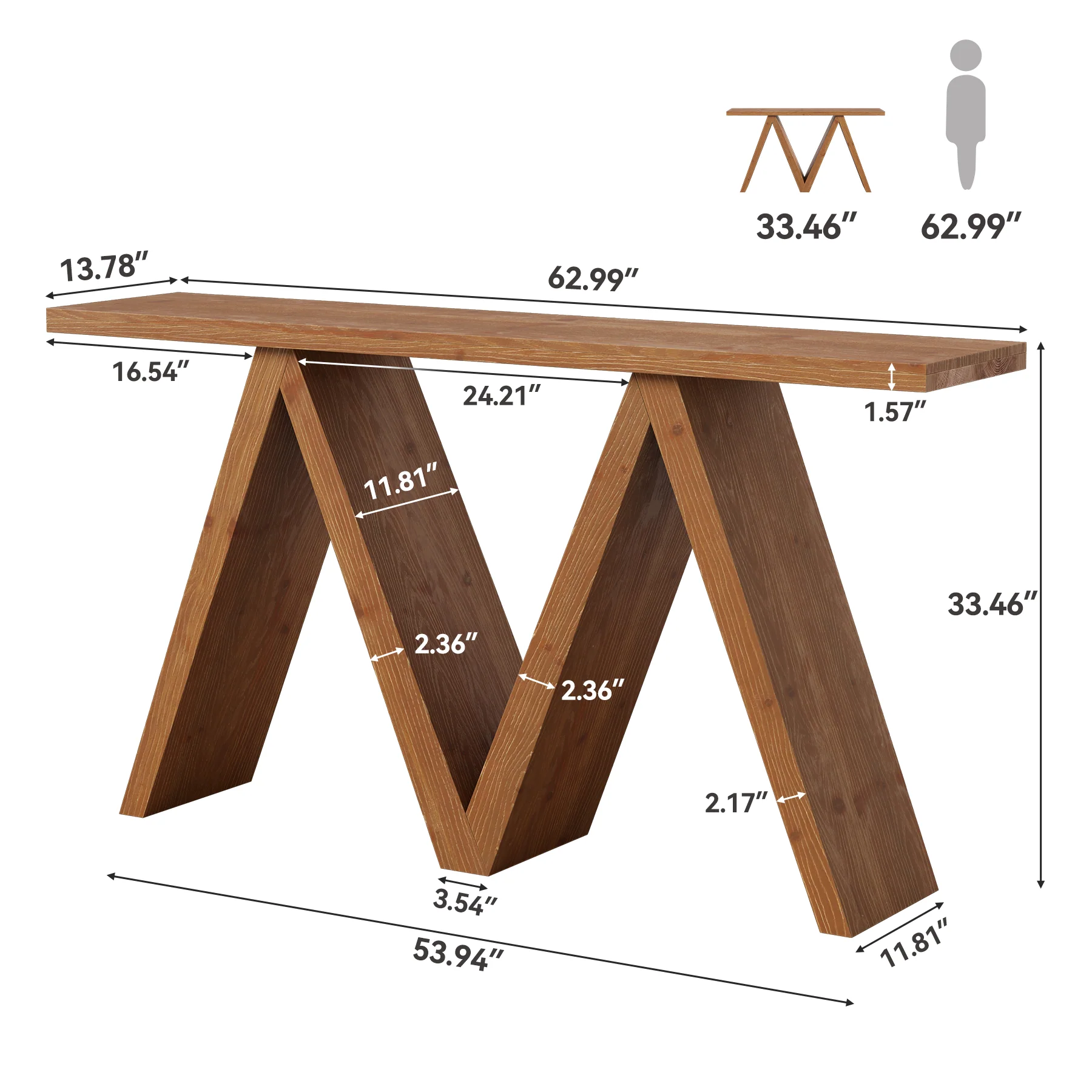 Tribesigns 63-Inch Solid Wood Console Table, Farmhouse Entryway Sofa Table with M-Shaped Base for Living Room and Hallway - Image 2