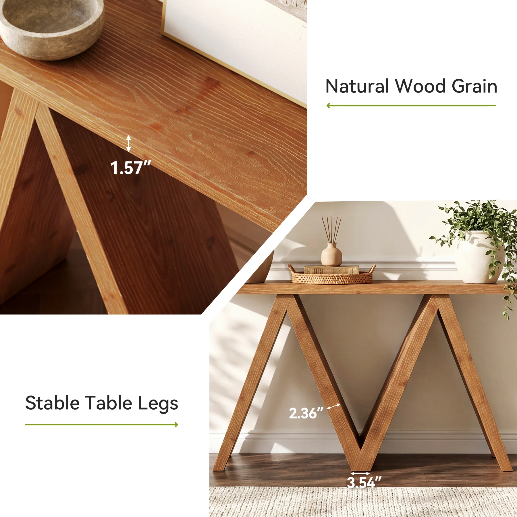Tribesigns 63-Inch Solid Wood Console Table, Farmhouse Entryway Sofa Table with M-Shaped Base for Living Room and Hallway - Image 3