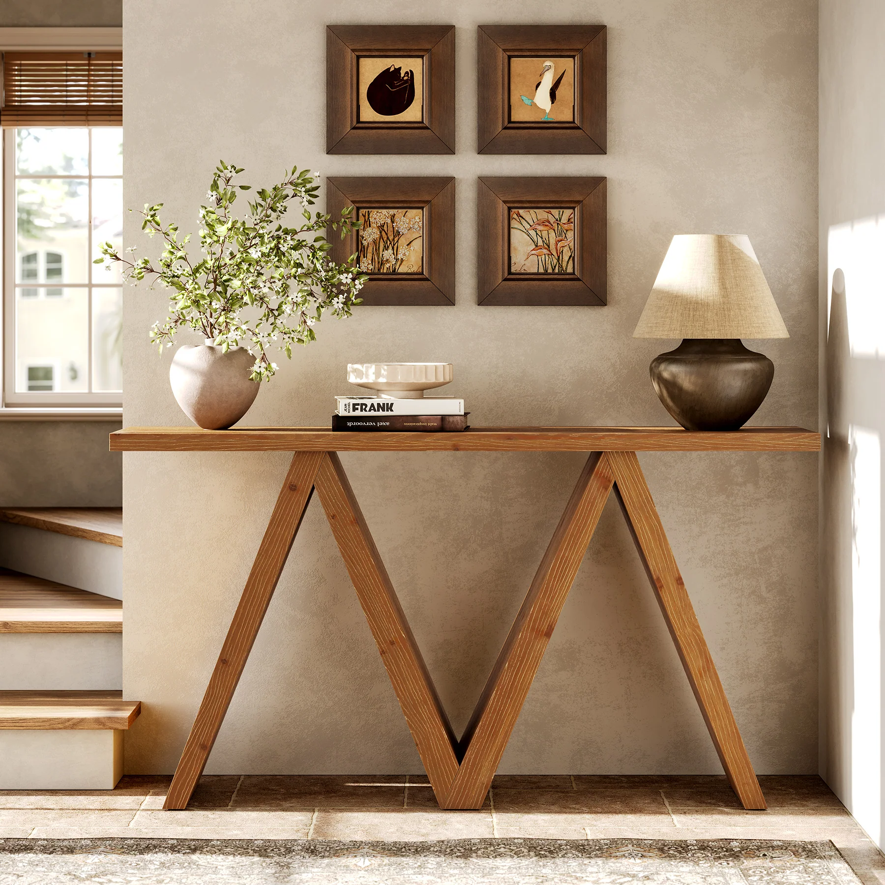 Tribesigns 63-Inch Solid Wood Console Table, Farmhouse Entryway Sofa Table with M-Shaped Base for Living Room and Hallway - Image 4