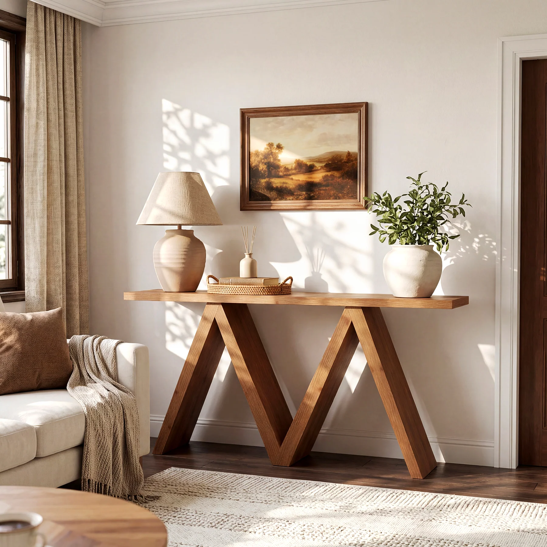 Tribesigns 63-Inch Solid Wood Console Table, Farmhouse Entryway Sofa Table with M-Shaped Base for Living Room and Hallway - Image 5