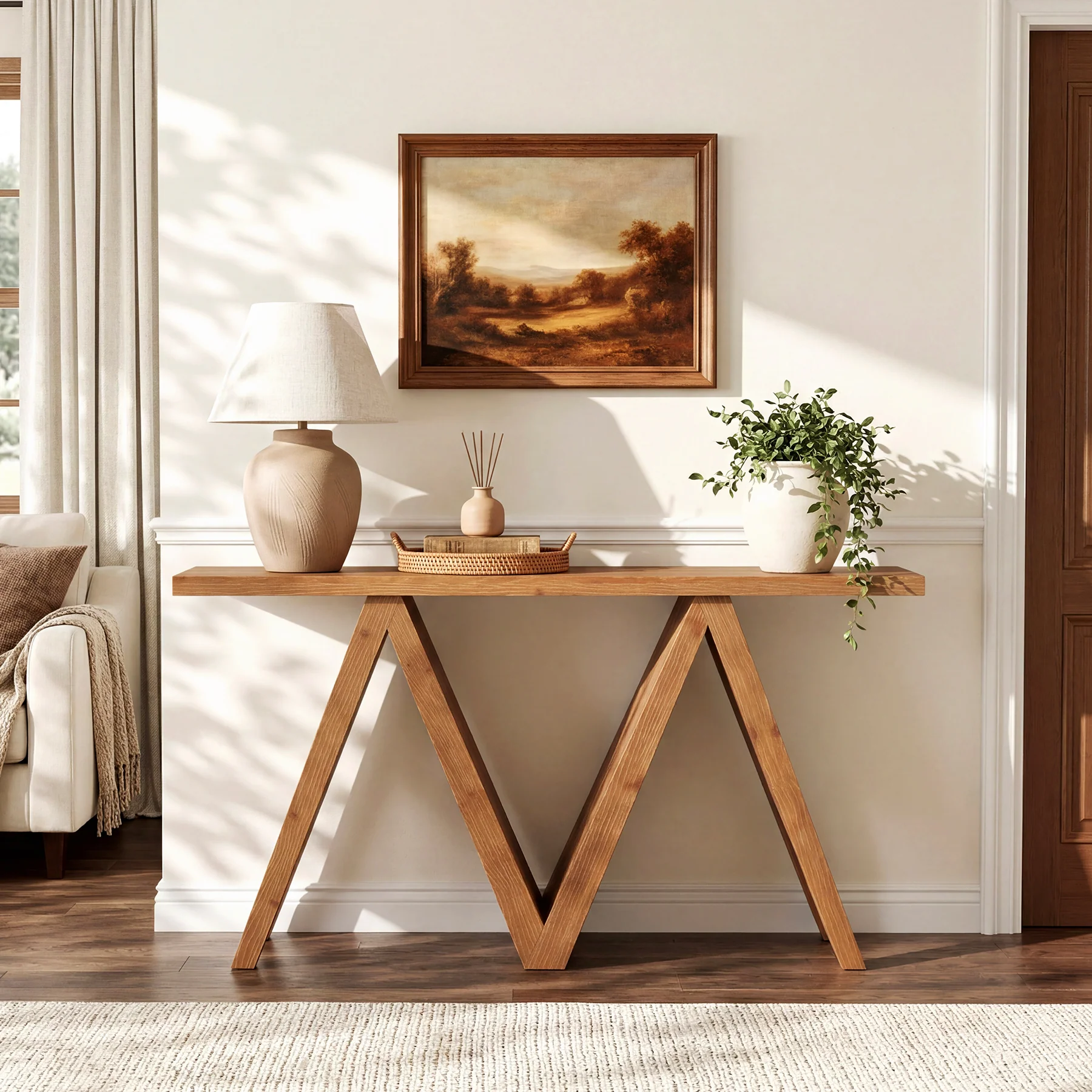 Tribesigns 63-Inch Solid Wood Console Table, Farmhouse Entryway Sofa Table with M-Shaped Base for Living Room and Hallway - Image 6