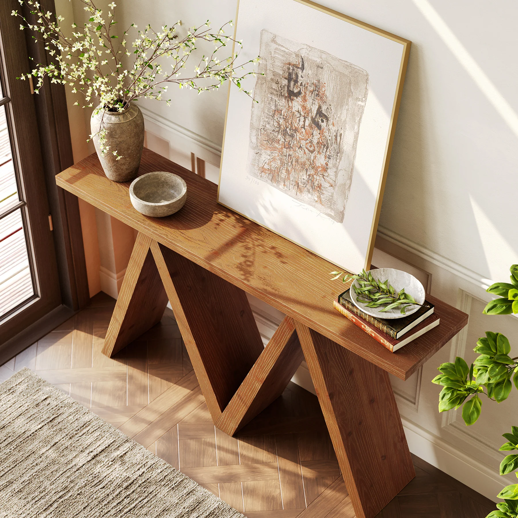 Tribesigns 63-Inch Solid Wood Console Table, Farmhouse Entryway Sofa Table with M-Shaped Base for Living Room and Hallway - Image 7