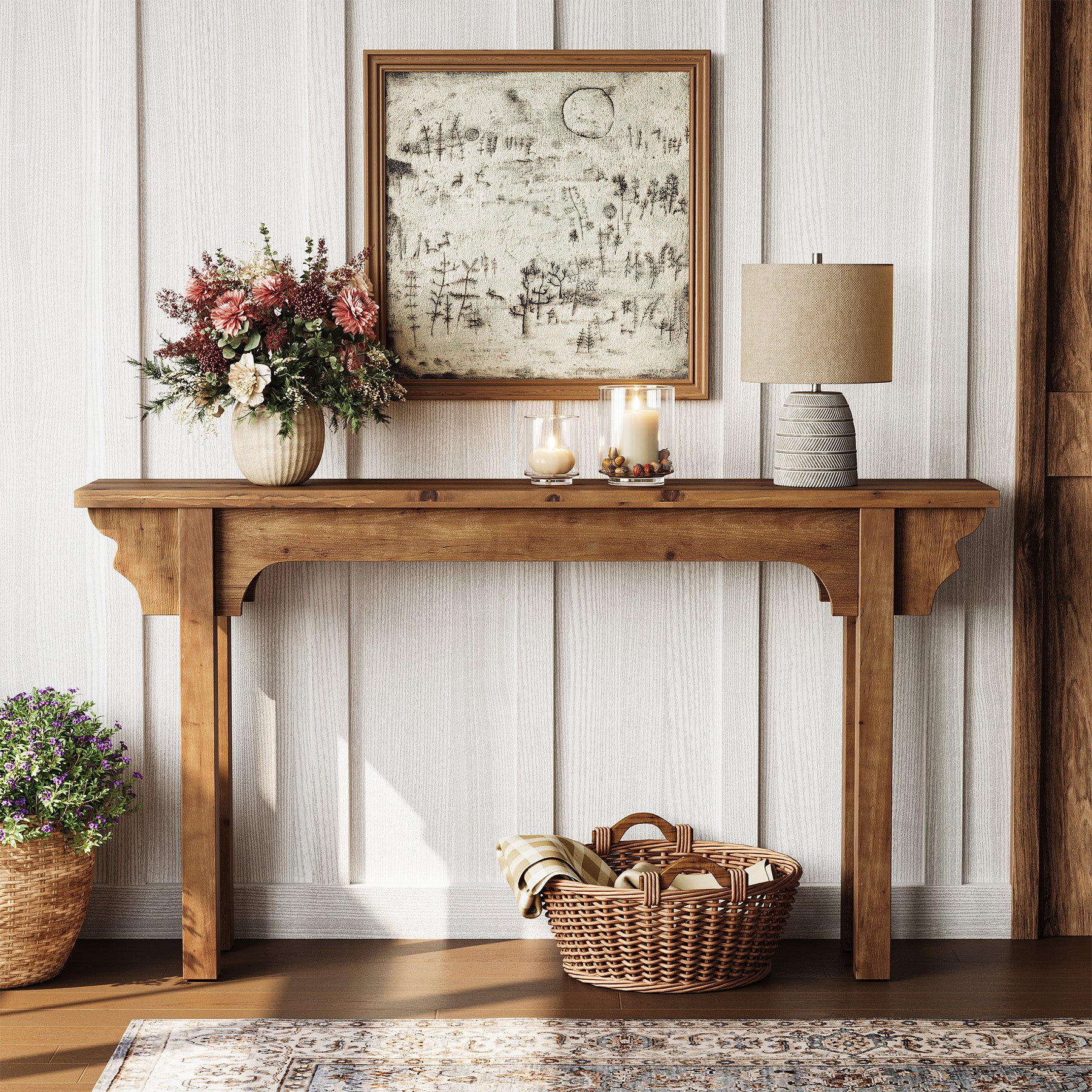 Tribesigns 63-Inch Solid Wood Console Table with Unique Side Design, Farmhouse Narrow Sofa Table for Entryway - Image 6