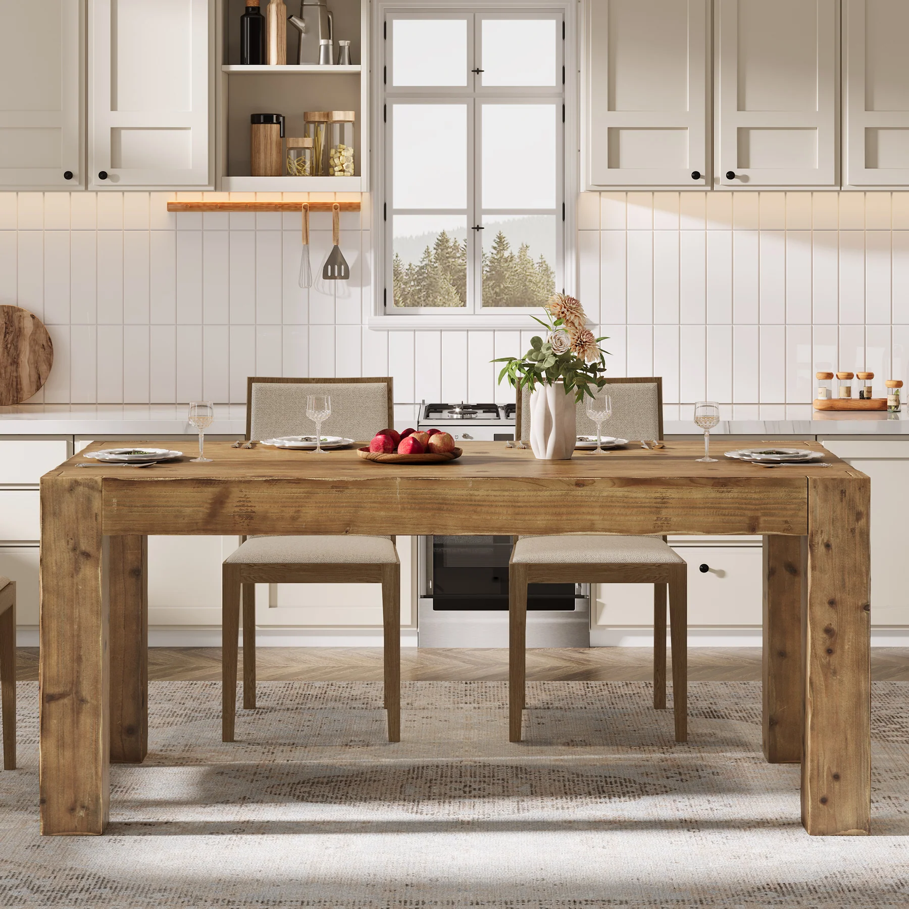 Tribesigns 63" Solid Wood Dining Table, Farmhouse Table for Dining Room (Only Table) - Image 10