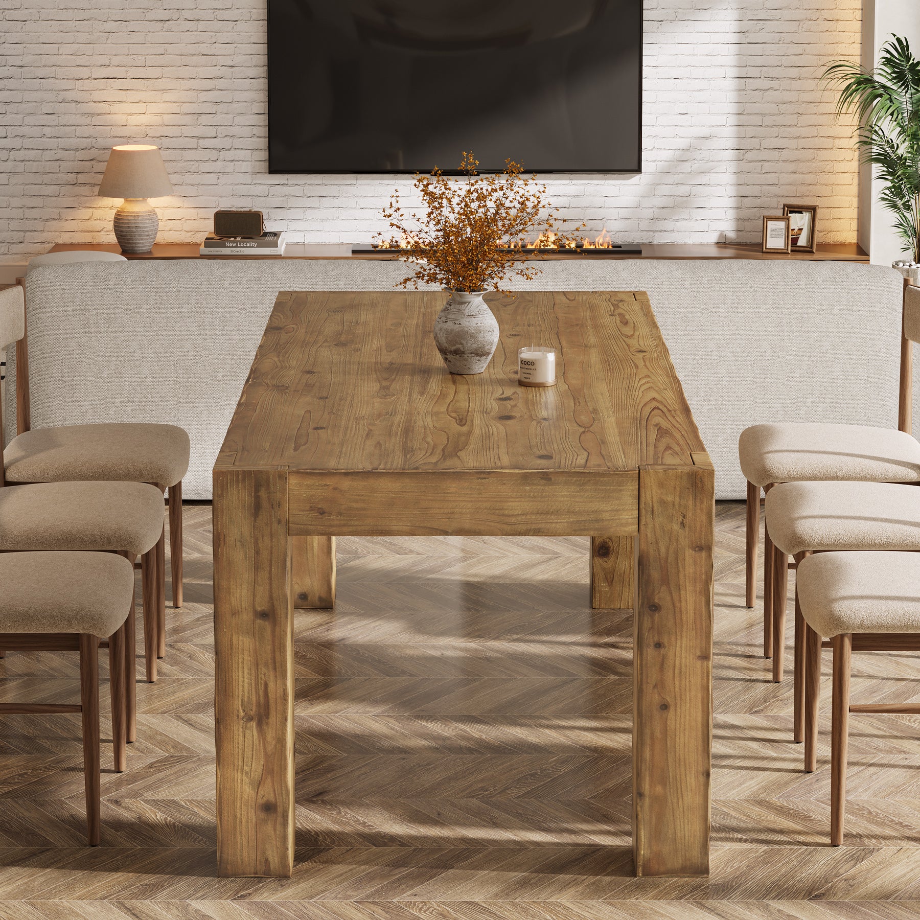 Tribesigns 63" Solid Wood Dining Table, Farmhouse Table for Dining Room (Only Table) - Image 11