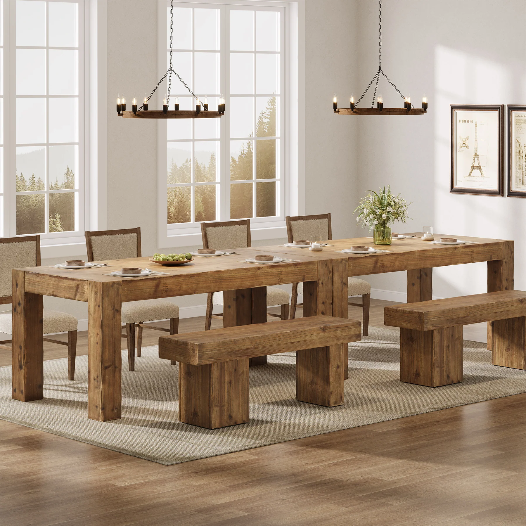 Tribesigns 63" Solid Wood Dining Table, Farmhouse Table for Dining Room (Only Table) - Image 12