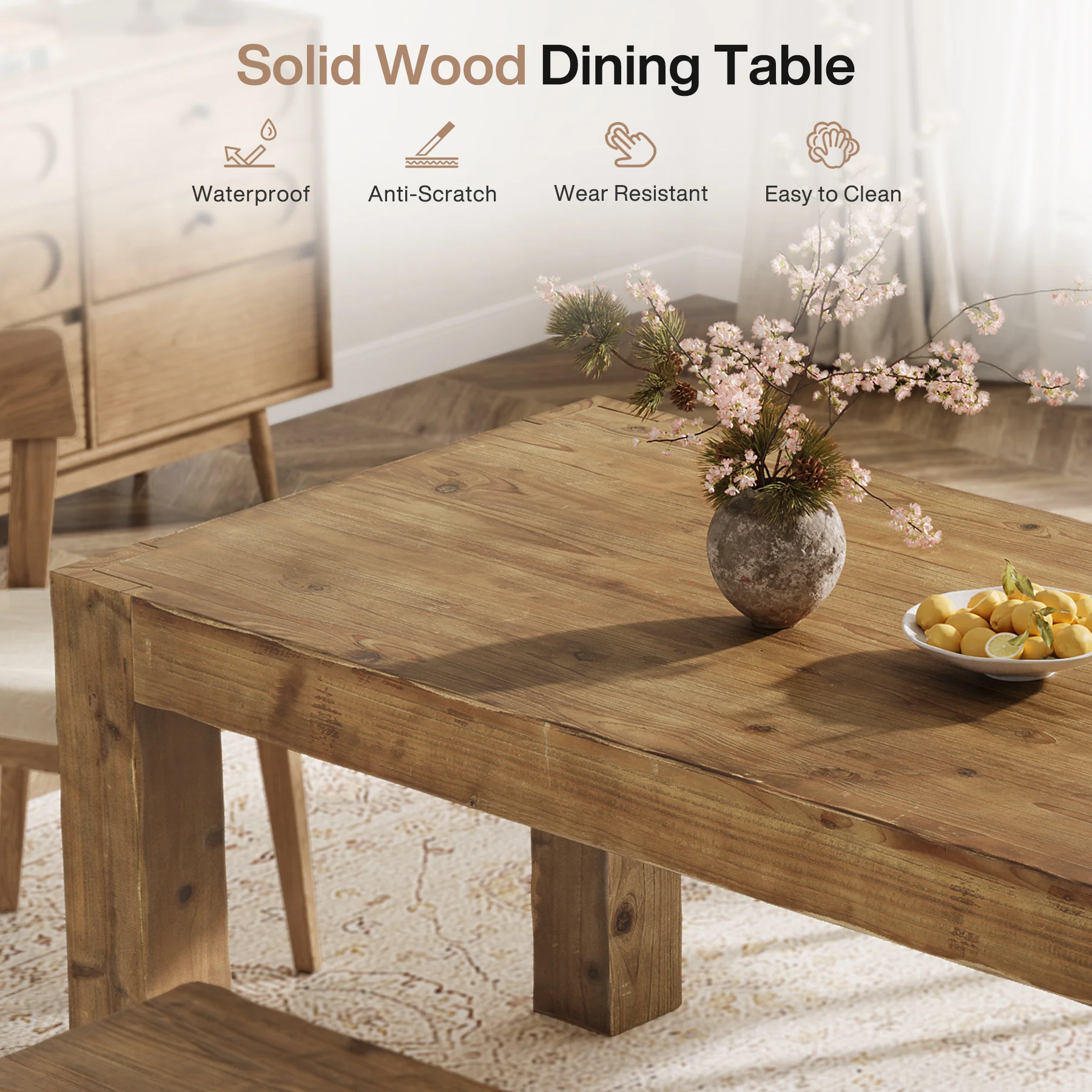 Tribesigns 63" Solid Wood Dining Table, Farmhouse Table for Dining Room (Only Table) - Image 3
