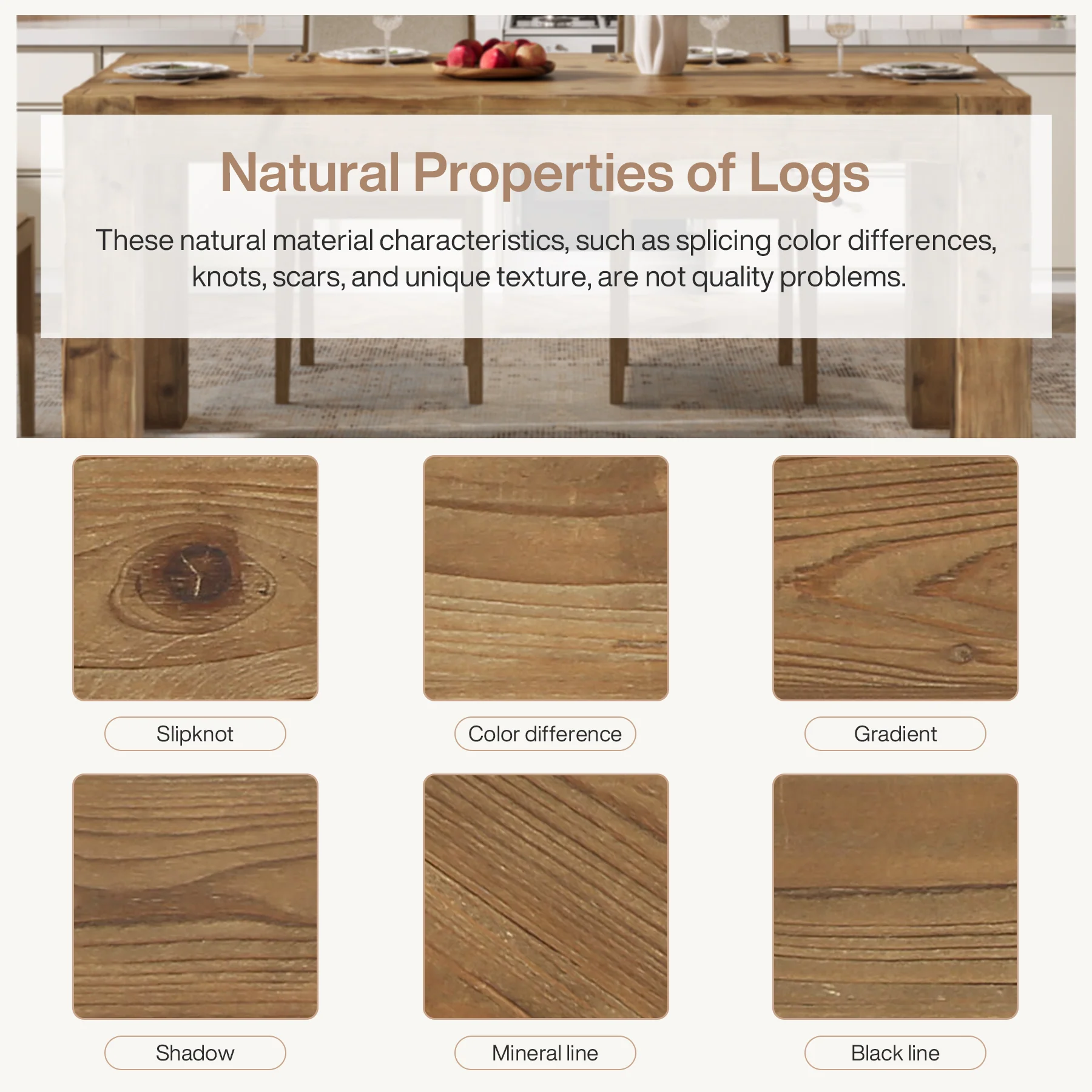 Tribesigns 63" Solid Wood Dining Table, Farmhouse Table for Dining Room (Only Table) - Image 6
