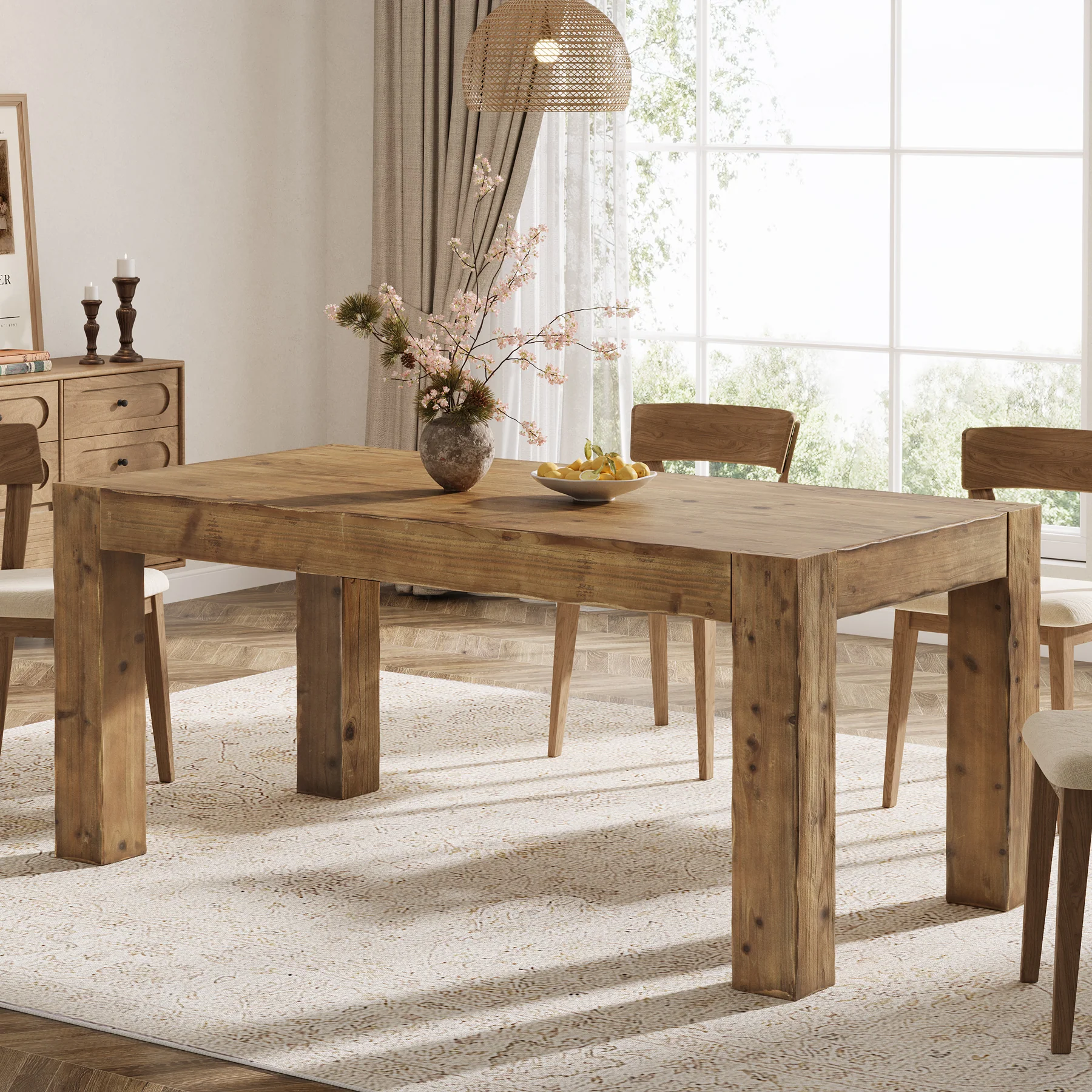Tribesigns 63" Solid Wood Dining Table, Farmhouse Table for Dining Room (Only Table) - Image 7