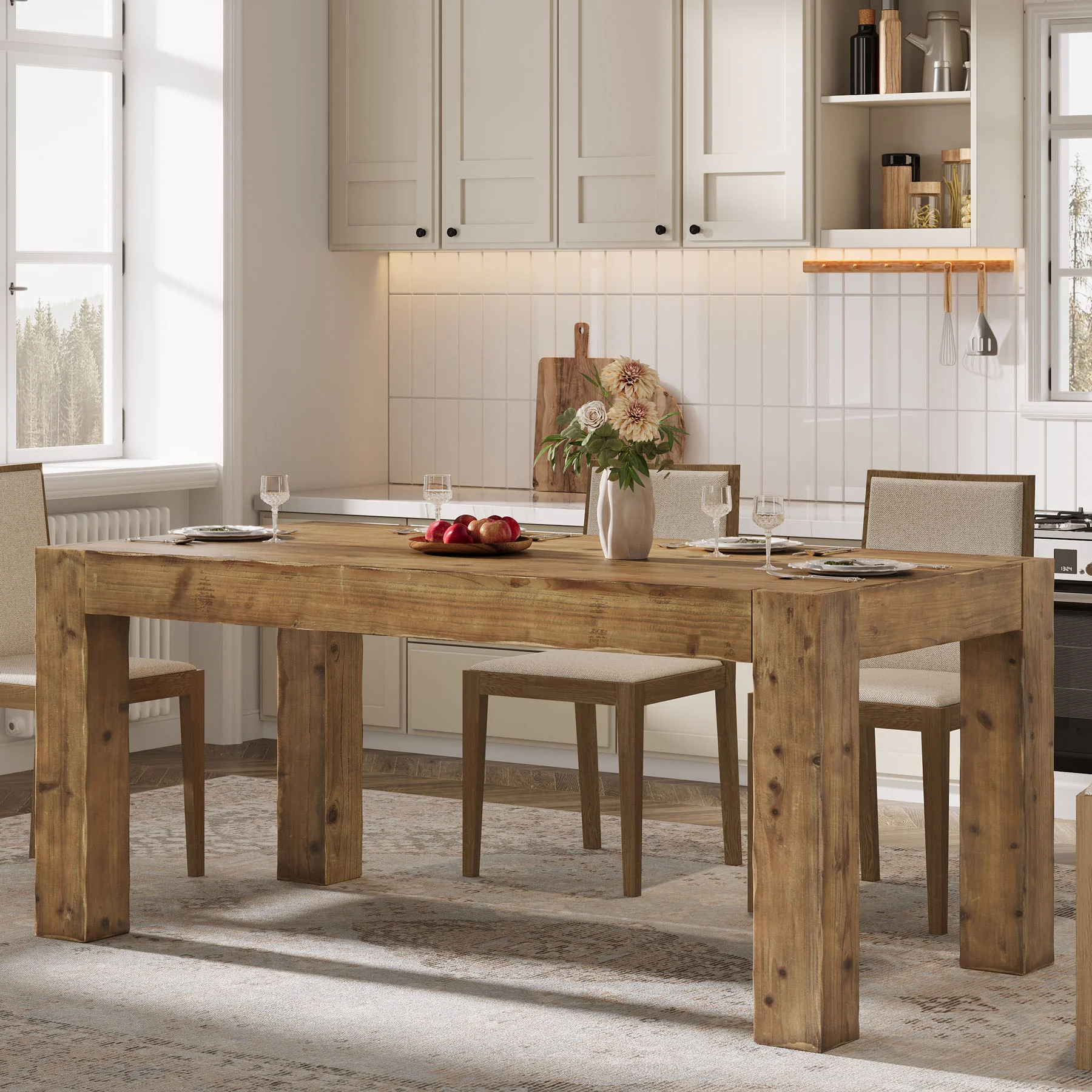 Tribesigns 63" Solid Wood Dining Table, Farmhouse Table for Dining Room (Only Table) - Image 9