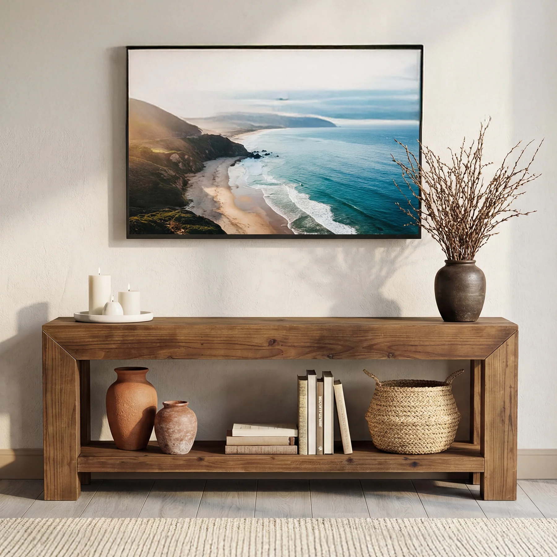 Tribesigns 63-Inch Solid Wood TV Stand for TVs up to 75 Inches with 2-Tier Open Storage Shelves - Image 11