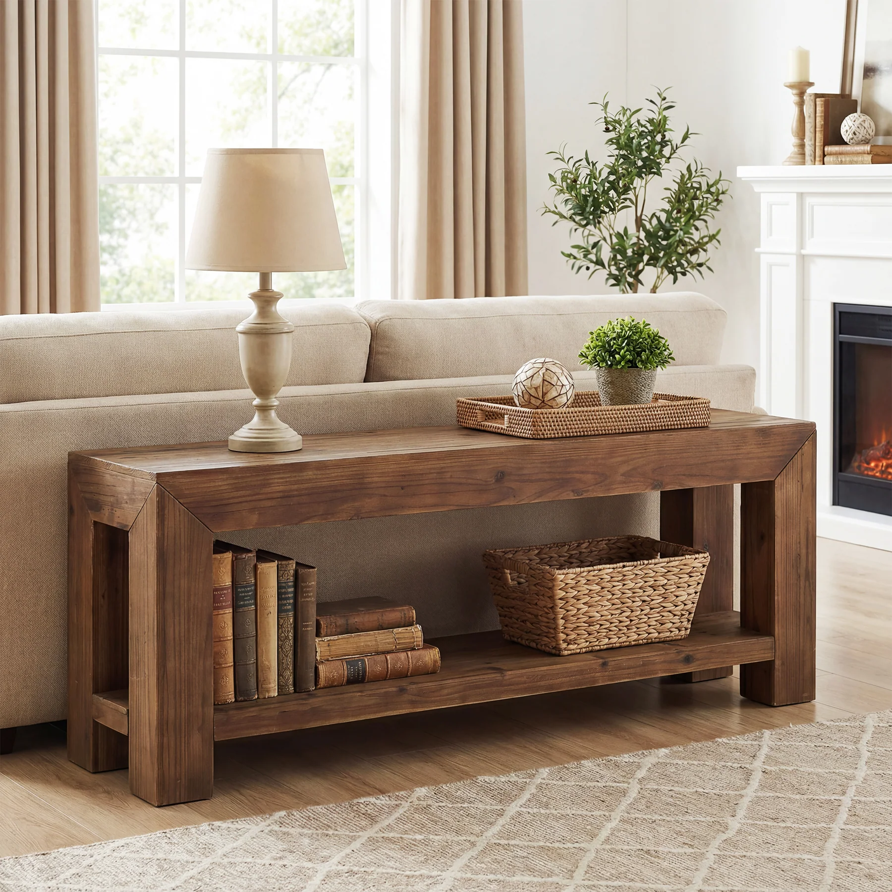 Tribesigns 63-Inch Solid Wood TV Stand for TVs up to 75 Inches with 2-Tier Open Storage Shelves - Image 9