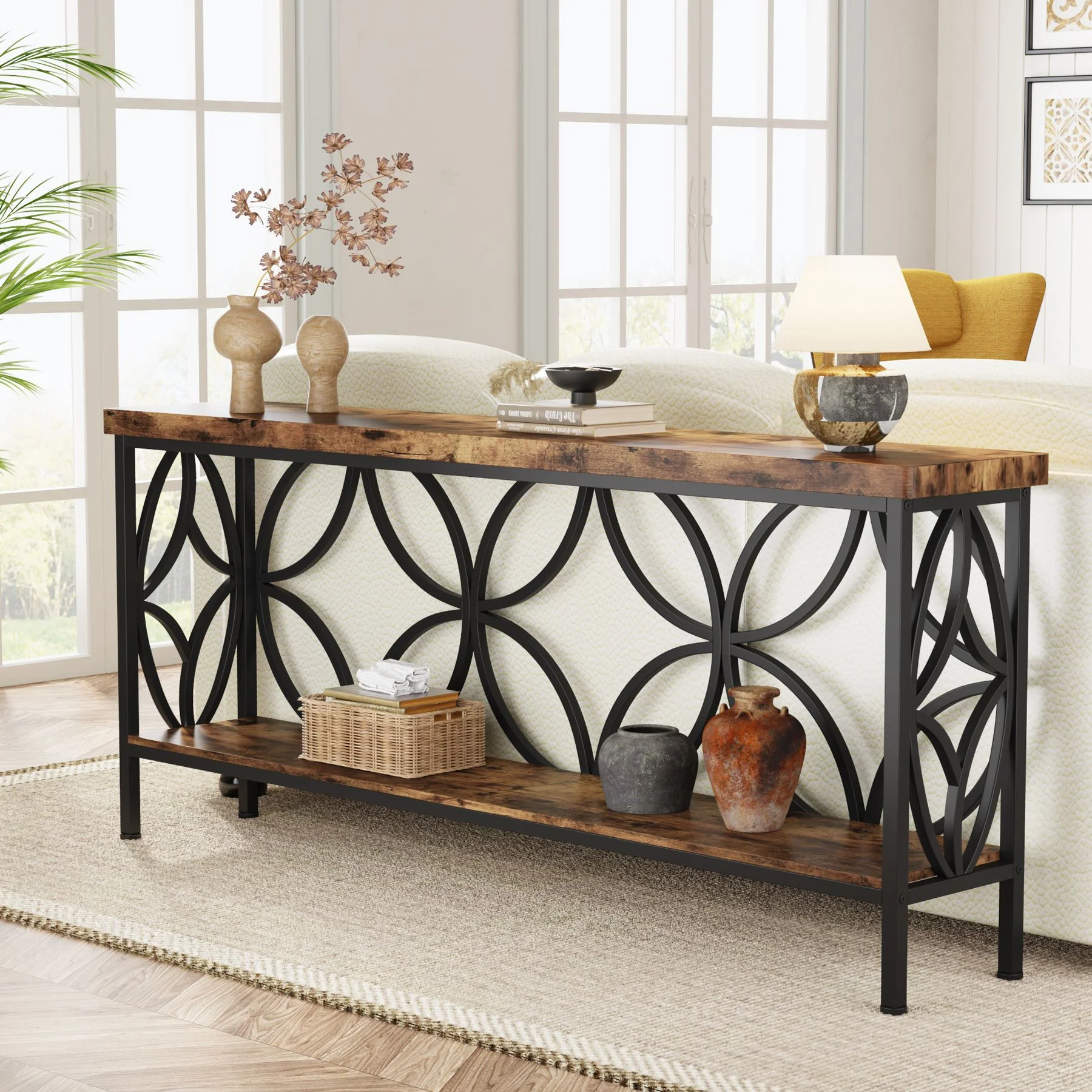 Tribesigns 63" Industrial Console Table, Narrow Sofa Table with Storage Shelf - Image 5
