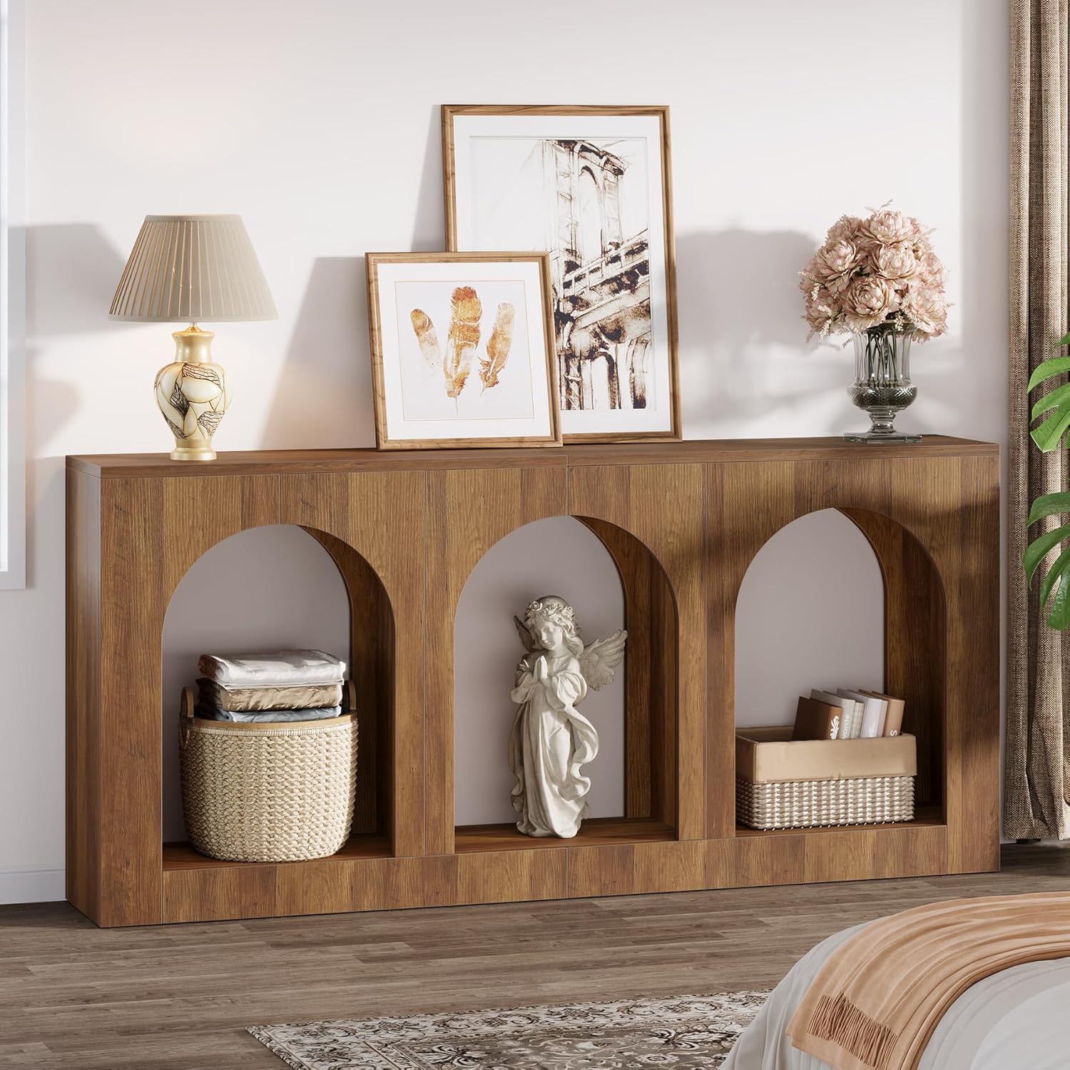 Tribesigns 63'' Rustic Console Table, Narrow Entryway Table with 3 Arched Shelves