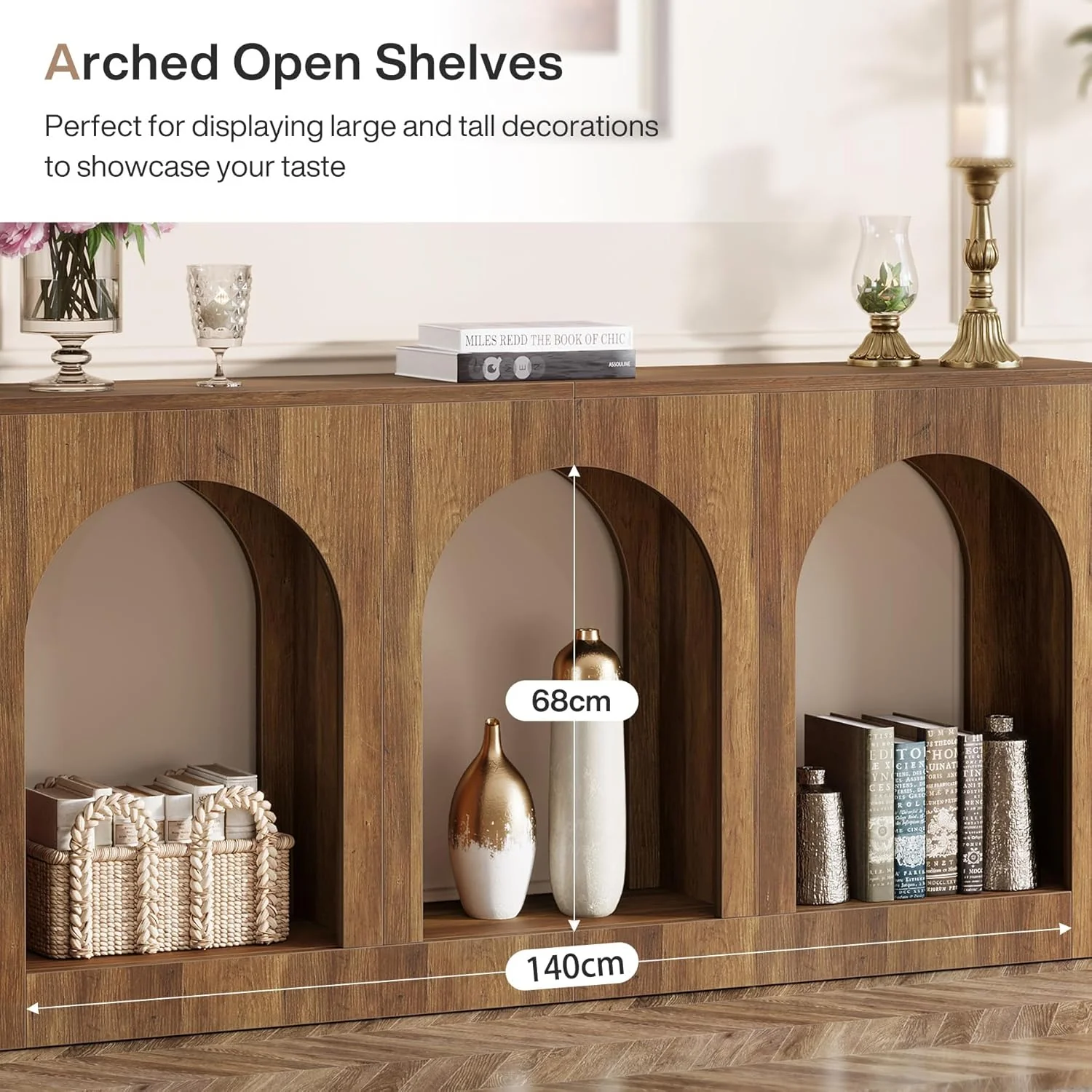 Tribesigns 63'' Rustic Console Table, Narrow Entryway Table with 3 Arched Shelves - Image 3